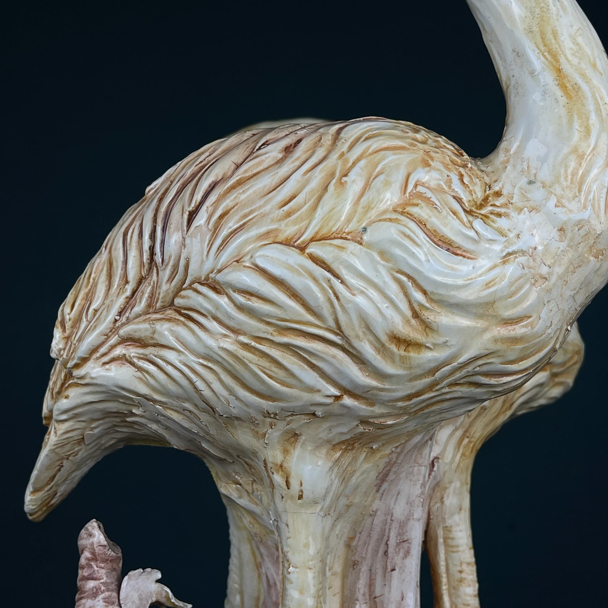 Original ceramic sculpture of Flamingo from Bassano, Italy 1980s, Vintage decor, Italian pottery