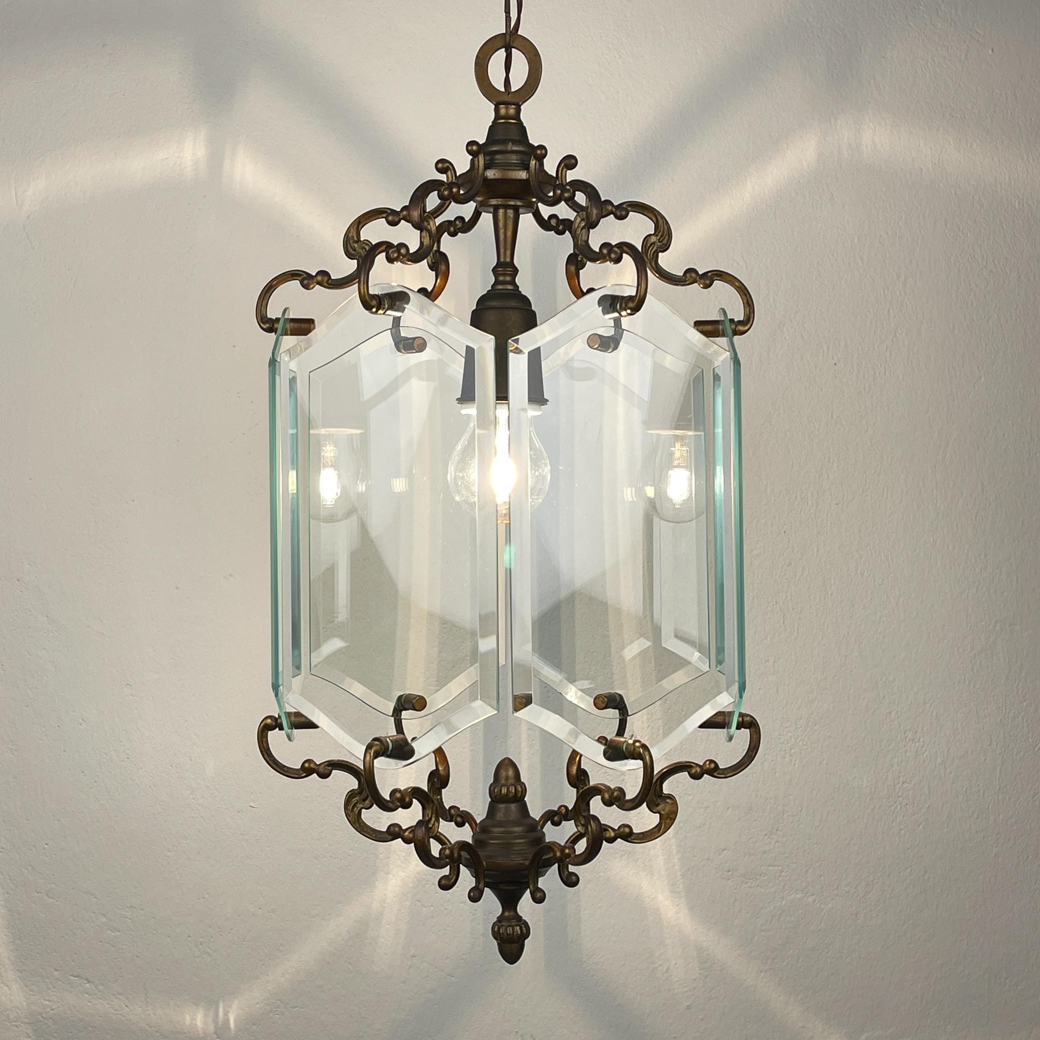 Vintage bronze pendant lamp, in style of Pietro Chiesa For Fontana Arte, Italy, 1950s