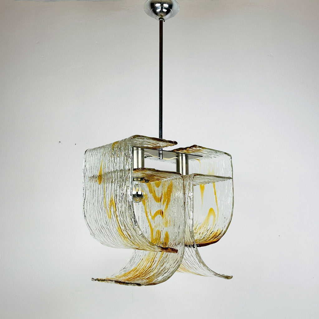 Vintage Murano glass chandelier by Mazzega, Italy 1970s, Space age, Mid-century modern