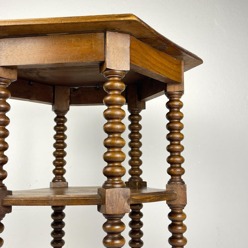 Antique Hexagonal Walnut Side Table, Italy, the Early 20th Century, Bobbin Turned Legs