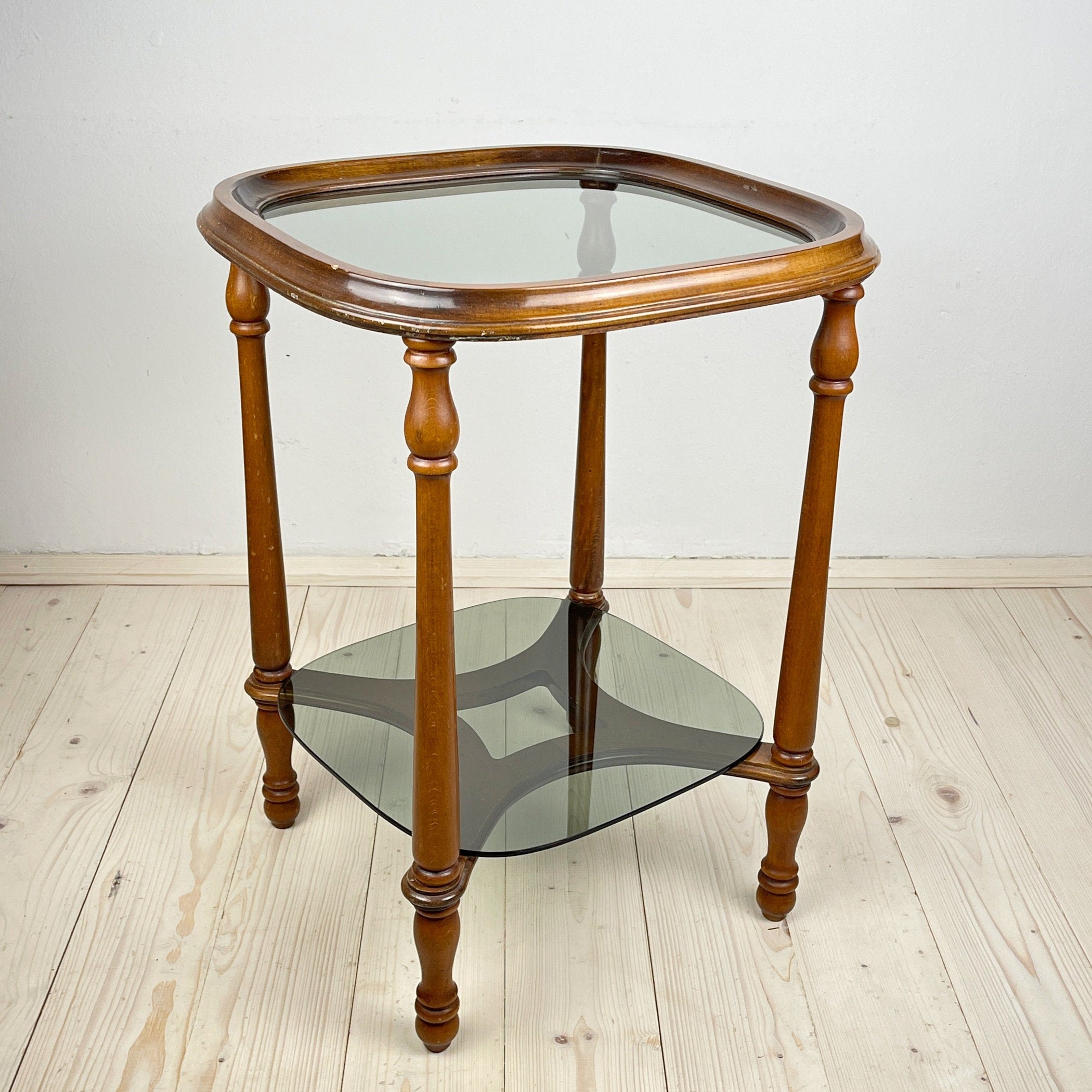 Vintage Italian Wood Coffee Table with Glass Top - 1960s Mid-Century Decor