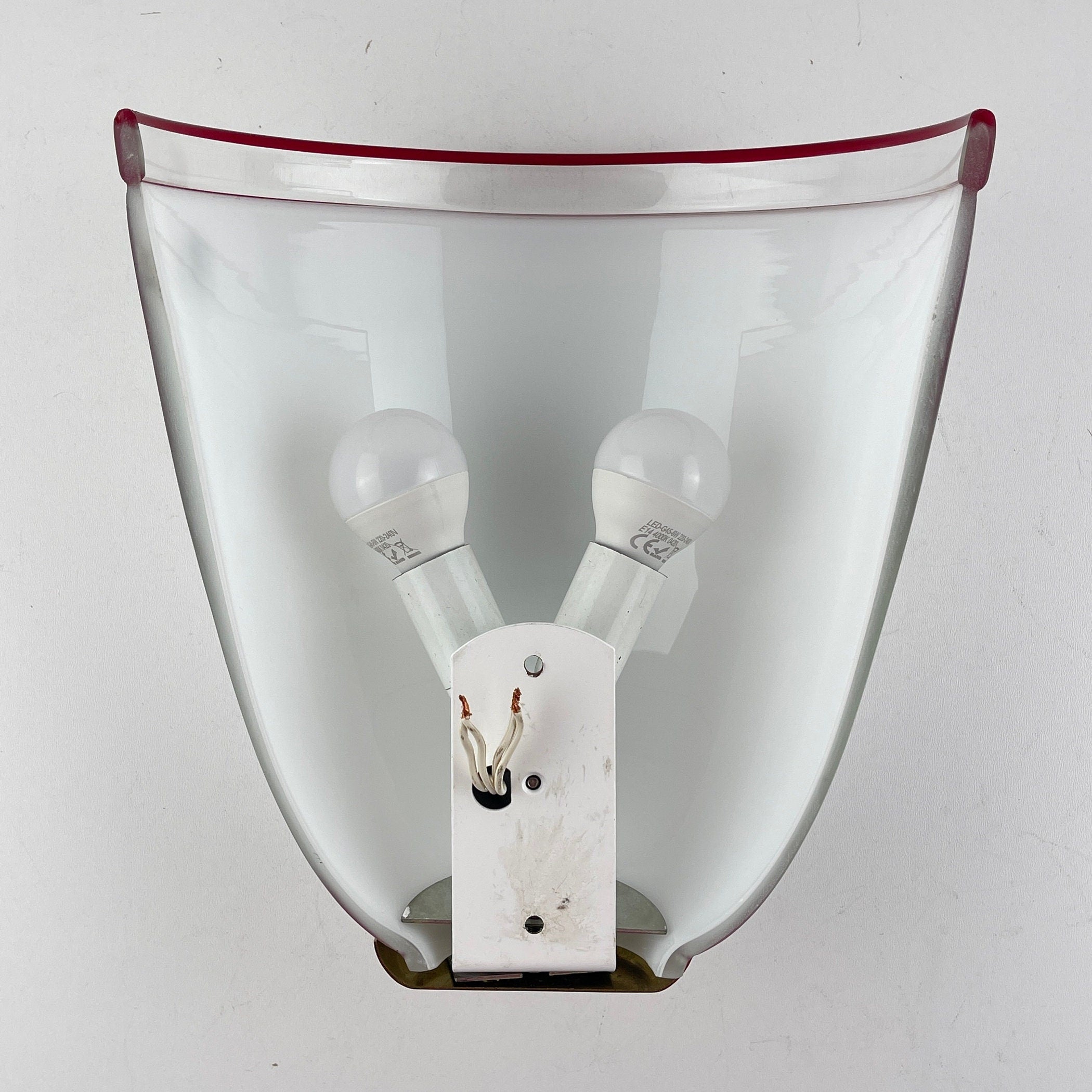 Vintage white and red murano wall lamp by ITRE, Italy 1980s MCM murano sconce