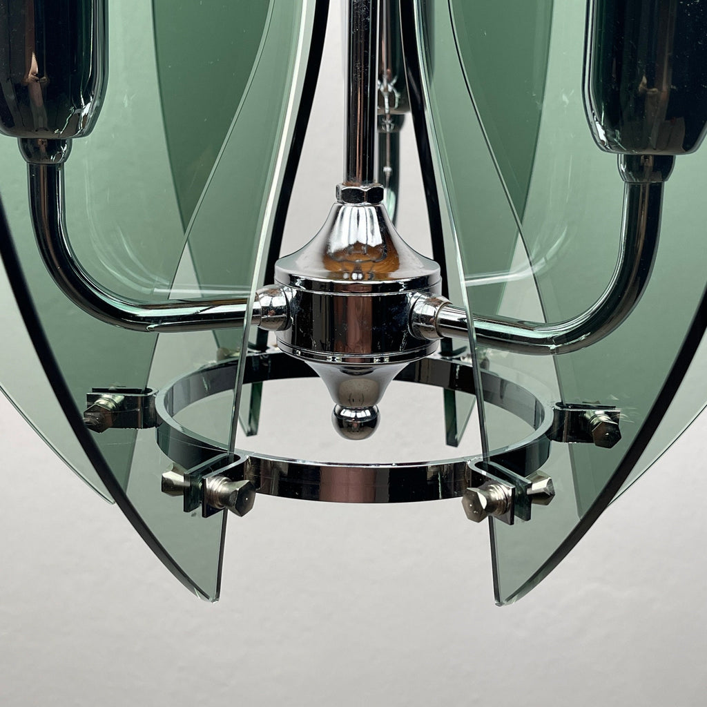 Veca Italian Chandelier: Mid-Century Smoked Glass Pendant Lamp