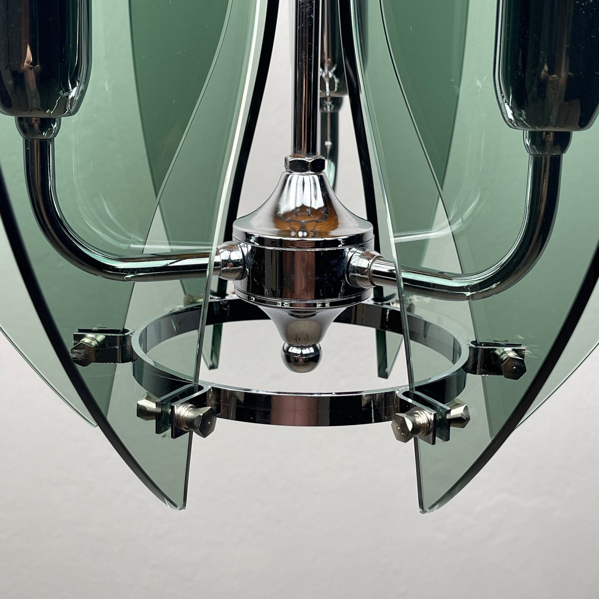 Veca Italian Chandelier: Mid-Century Smoked Glass Pendant Lamp