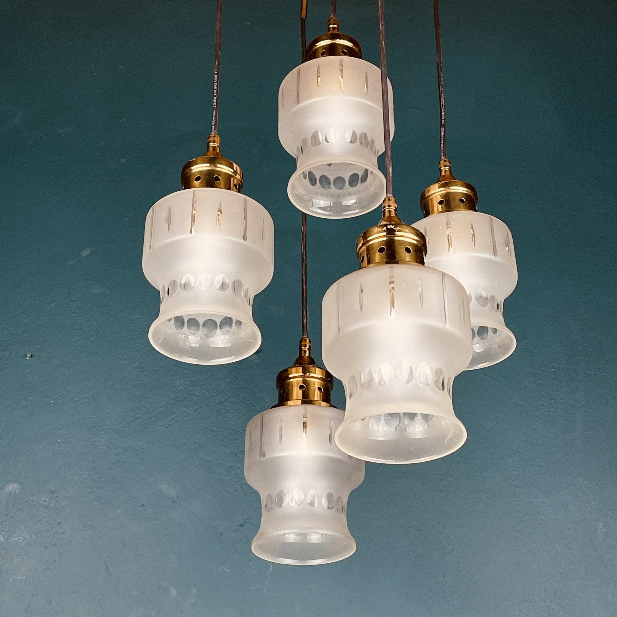 Mid-century cascade glass chandelier Italy 1970s Space Age Sputnik Vintage Pendant Light
