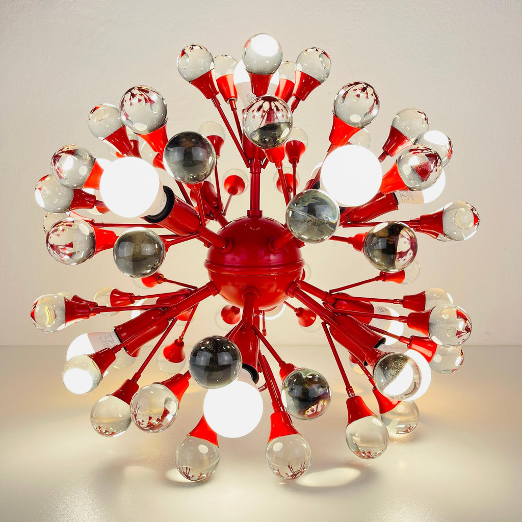 Mid-century red Murano pendant lamp Sputnik, Italy 1970s, Vintage lighting Space age