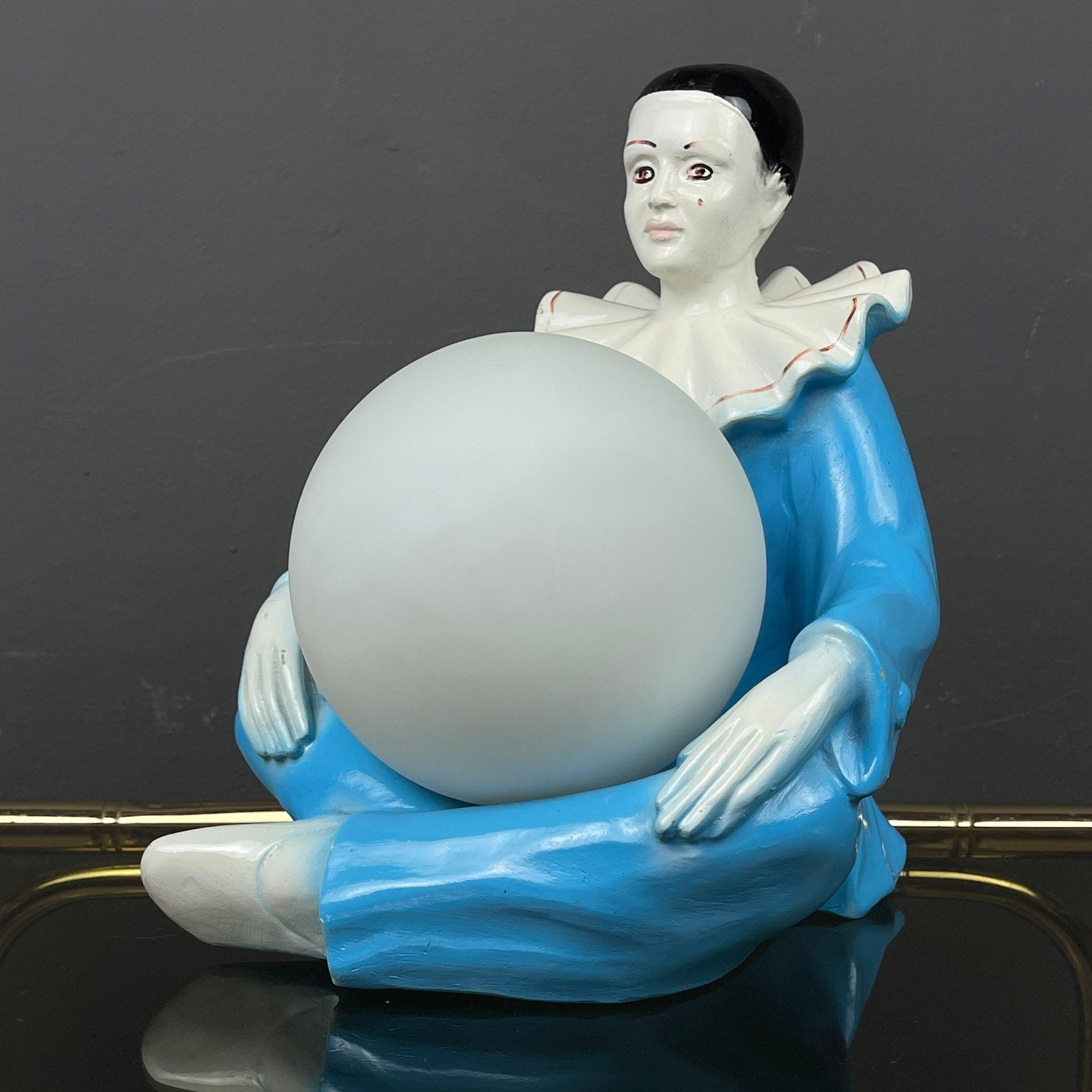 Mid-century blue ceramic table lamp Pierrot 1960s retro home decor vintage bedside lamp