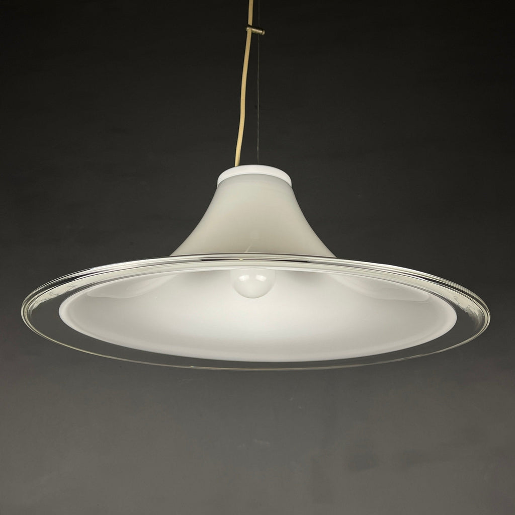 Murano glass white pendant lamp Italy 1970s Mid-century lighting XL ceiling lamp