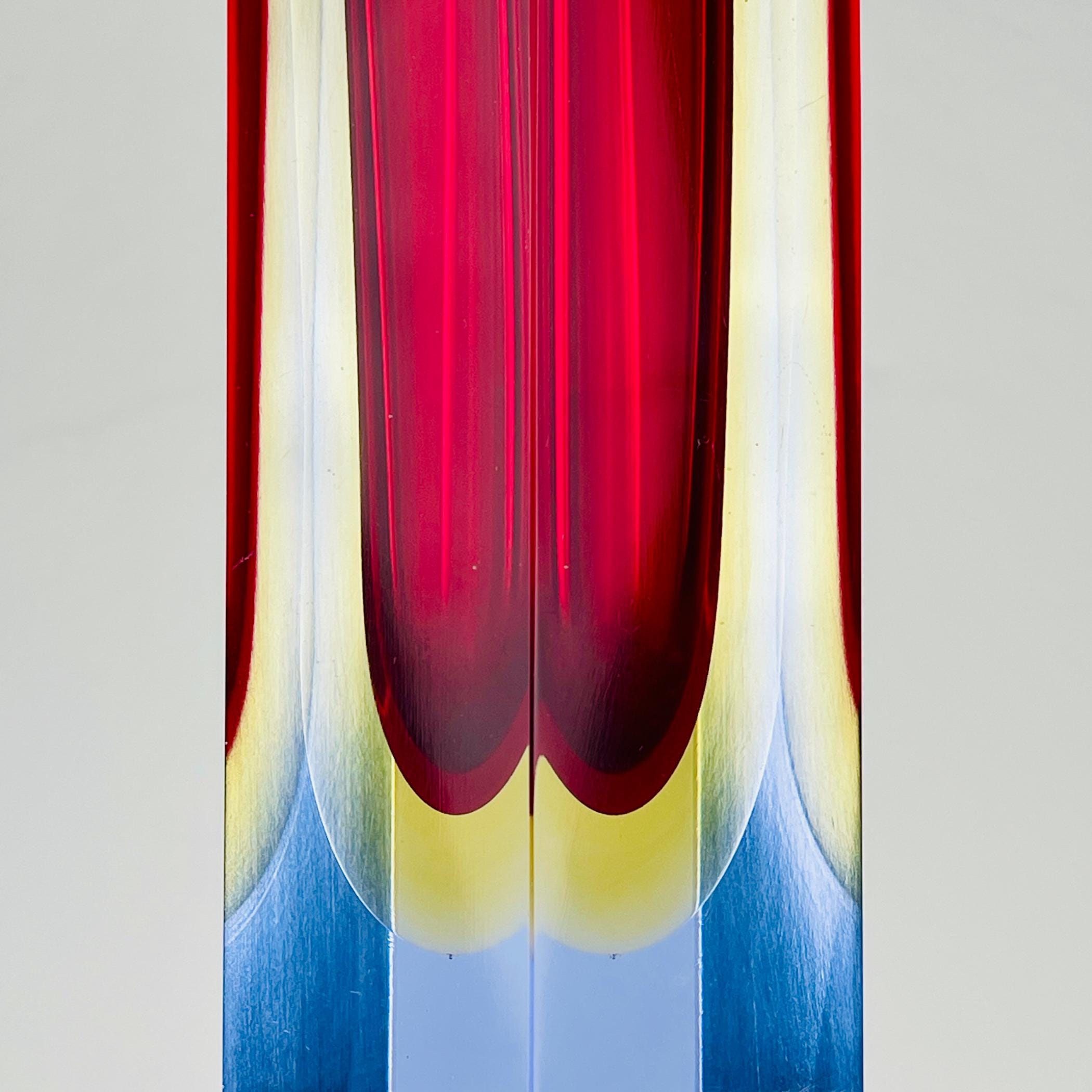 Sommerso red Murano glass vase, style Flavio Poli, Italy 1970s, Vintage home decor