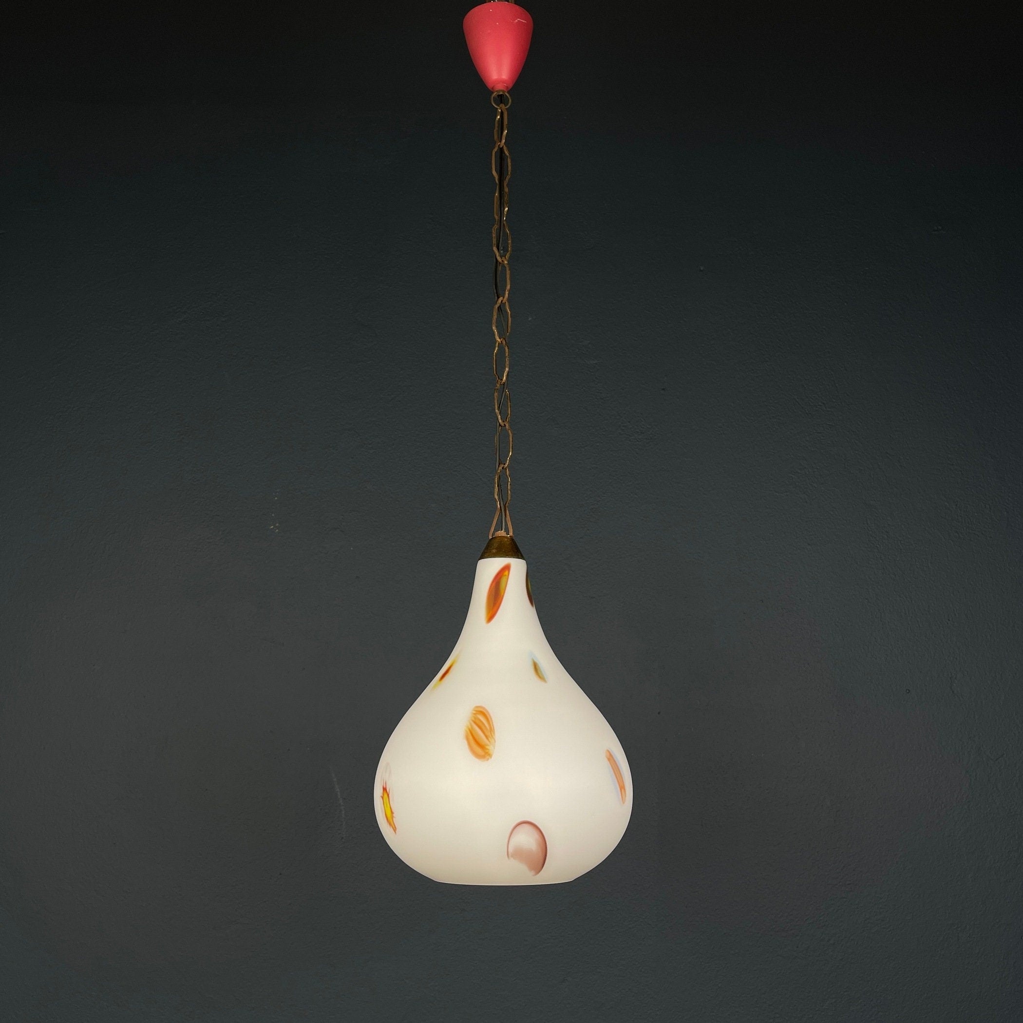 Mid-century multicolor opaline murano glass pendant lamp by Stilnovo Italy 1950s