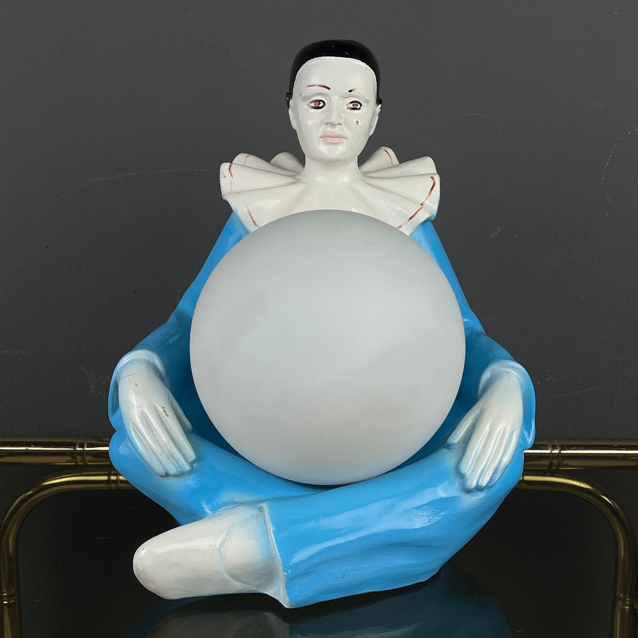 Mid-century blue ceramic table lamp Pierrot 1960s retro home decor vintage bedside lamp
