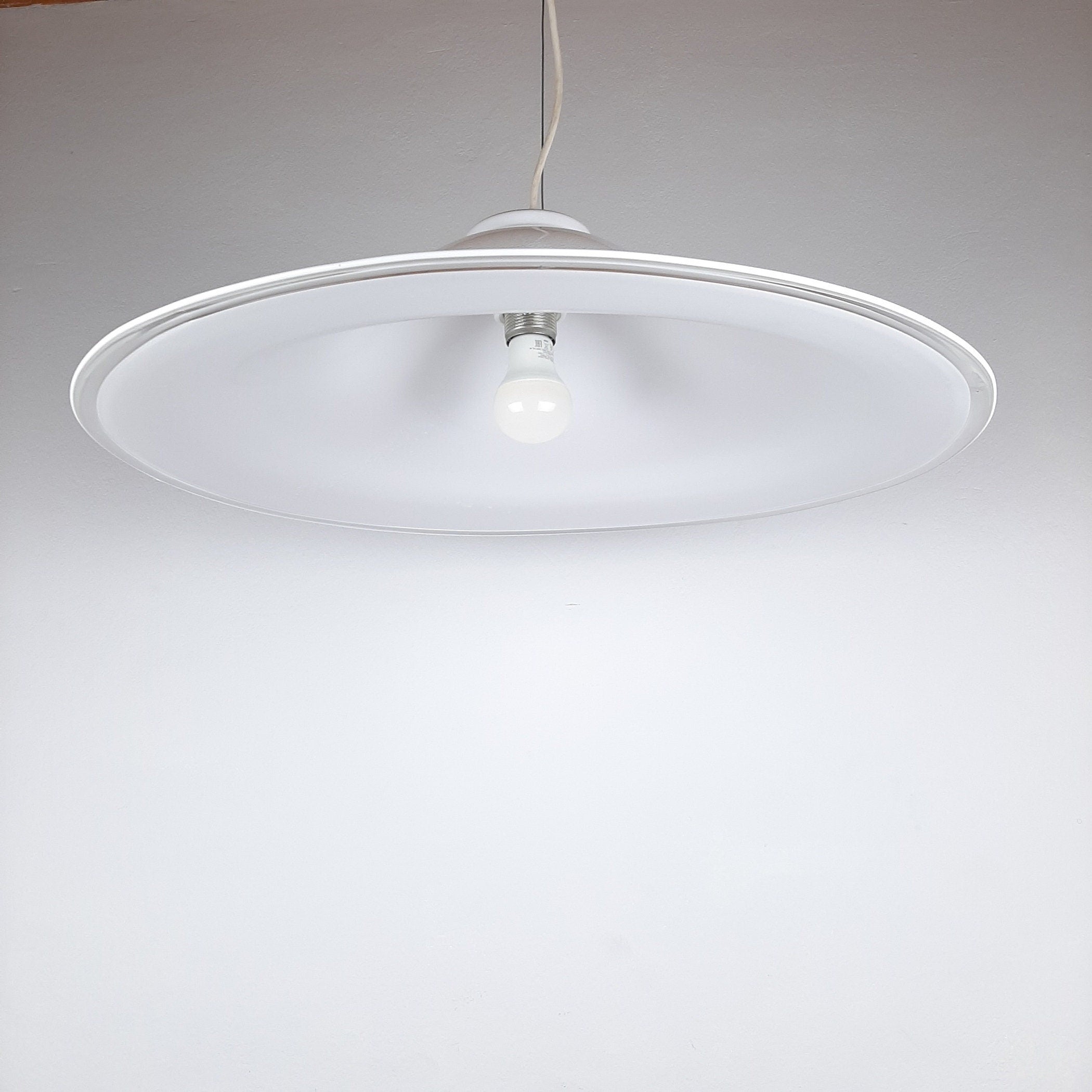 XL Mid-century white murano glass pendant lamp Italy 1970s Retro lighting Space age