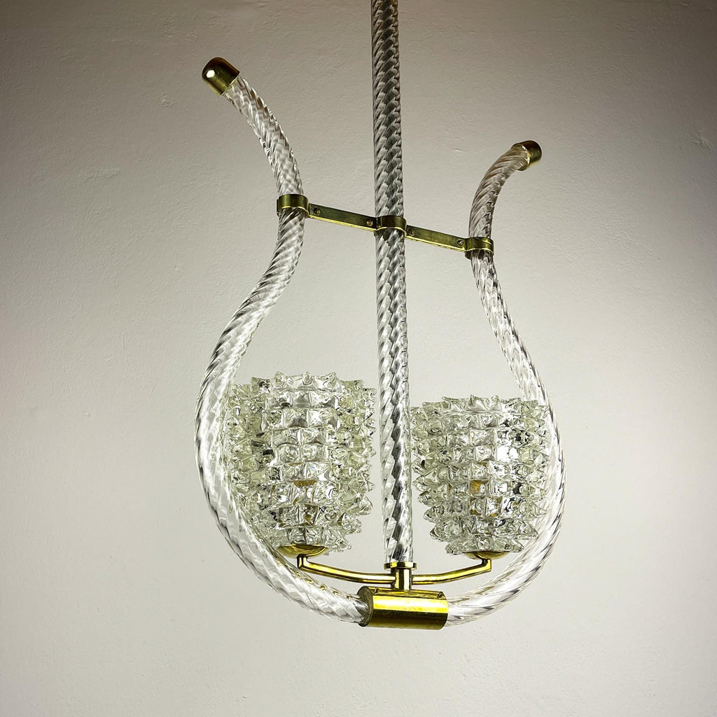 Vintage Murano Lyre Chandelier by Barovier & Toso: Italian Art Deco Lighting