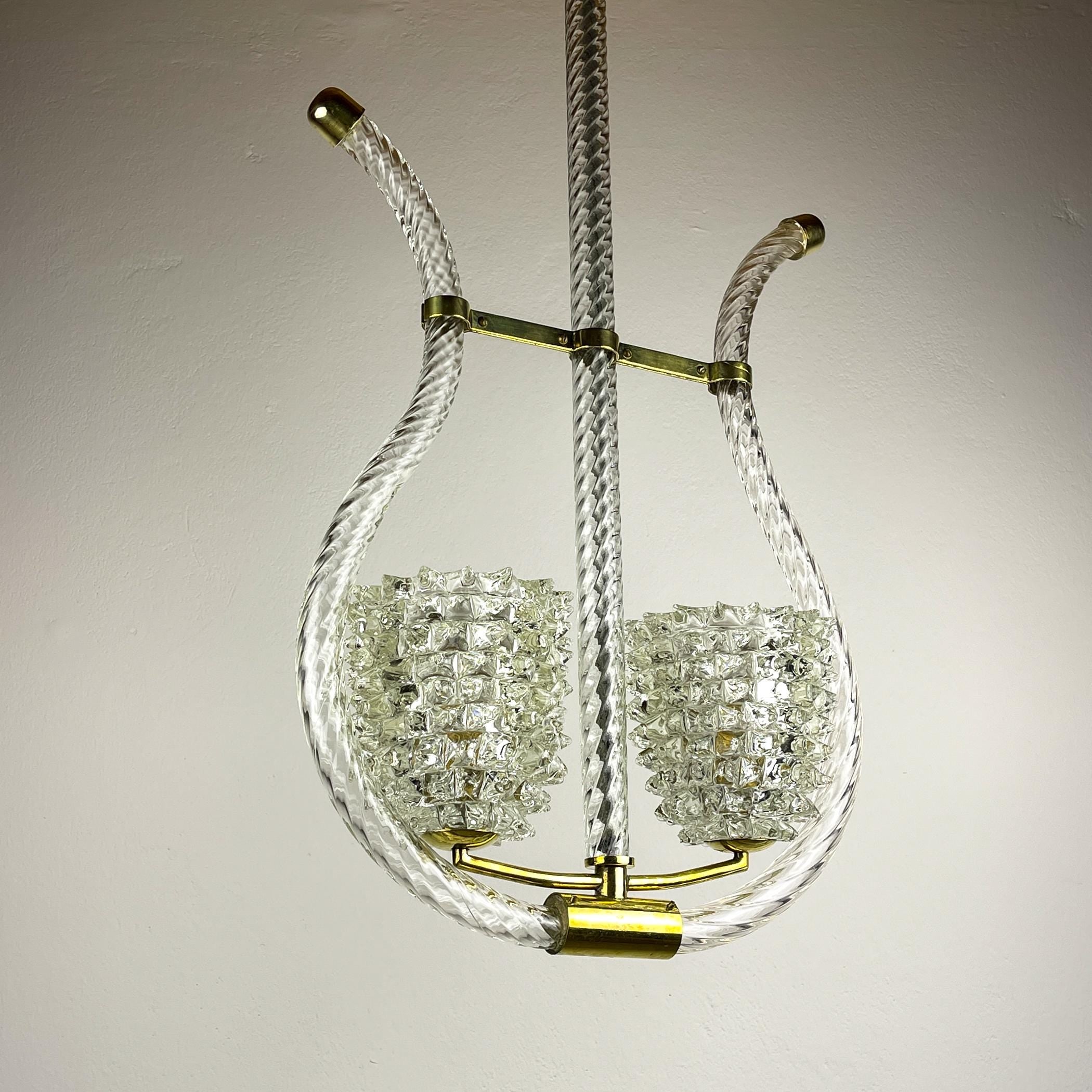 Vintage Murano Lyre Chandelier by Barovier & Toso: Italian Art Deco Lighting