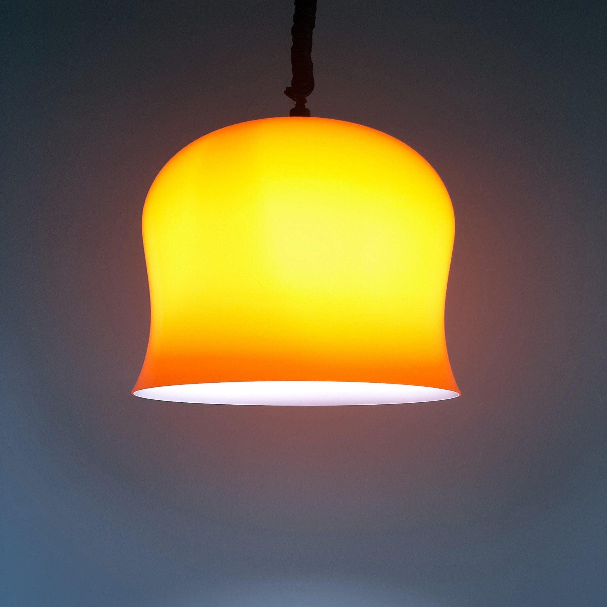 Vintage red glass pendant lamp Italy 1960s space age mid-century lighting