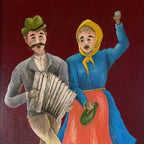 Vintage Folk Art Oil Painting Diptych: Yugoslavia Naive Art, 1970s