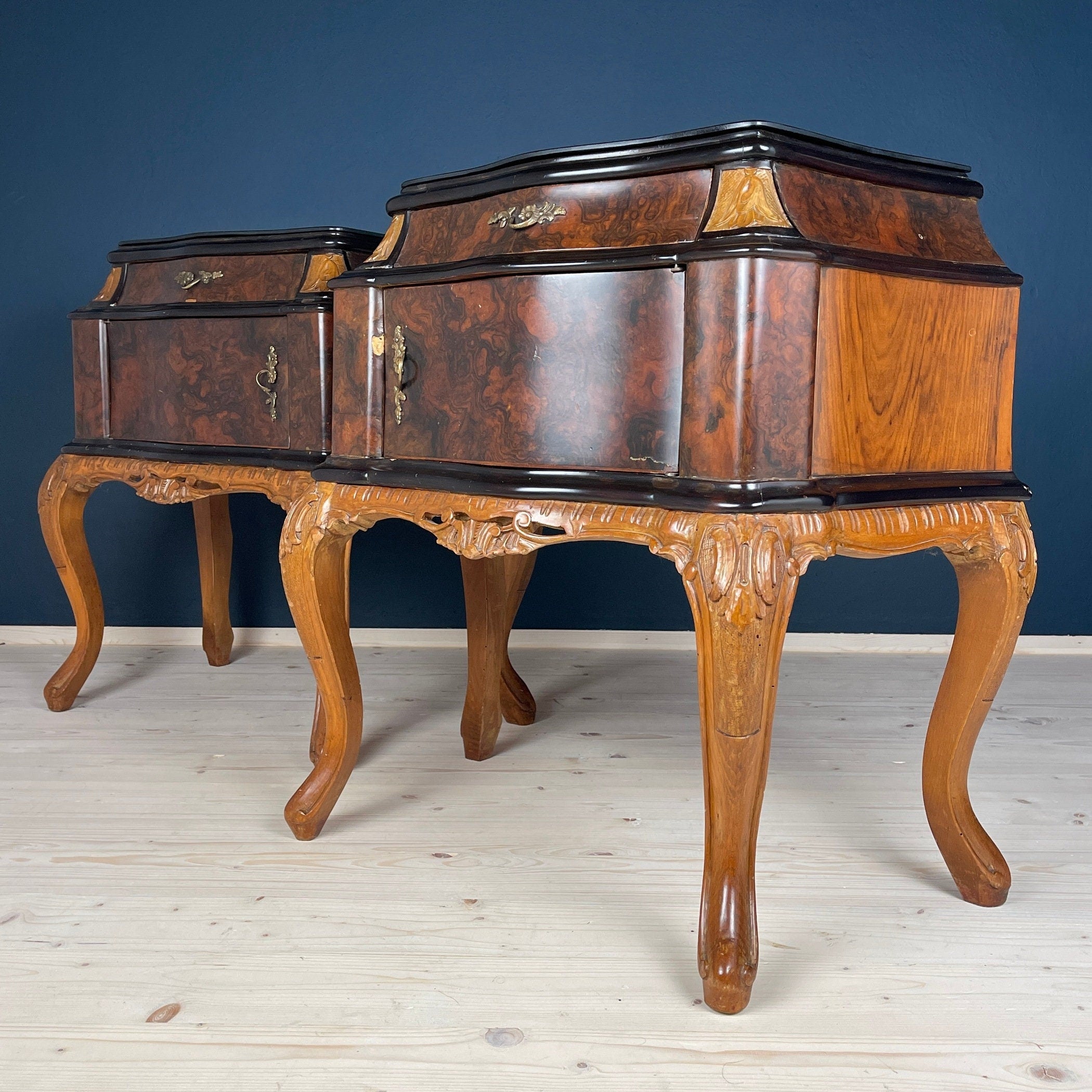 Vintage wood nightstands Italy 1950s Set of 2