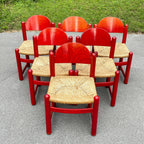 Set Of 6 Red Chairs mod. Padova By Hank Lowenstein, Italy 1970s