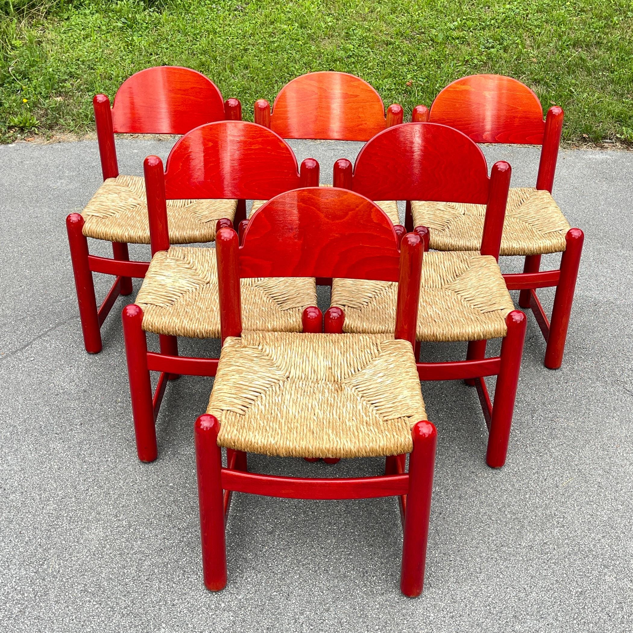 Set Of 6 Red Chairs mod. Padova By Hank Lowenstein, Italy 1970s
