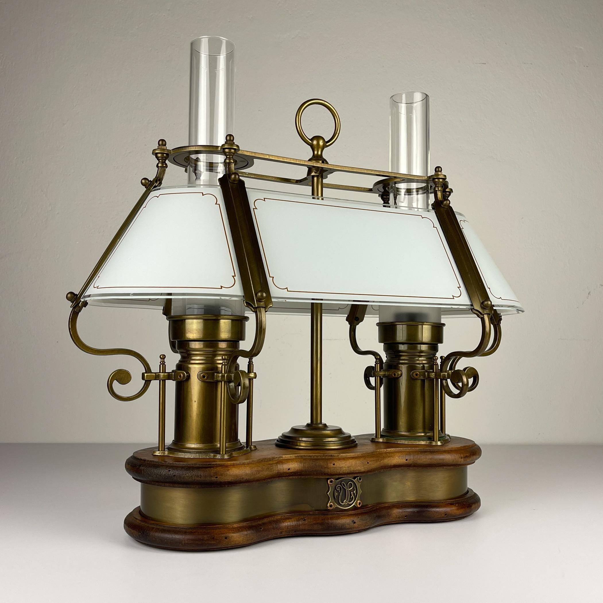 Vintage wooden and brass table lamp by Qvist & Co, Sweden 1970s