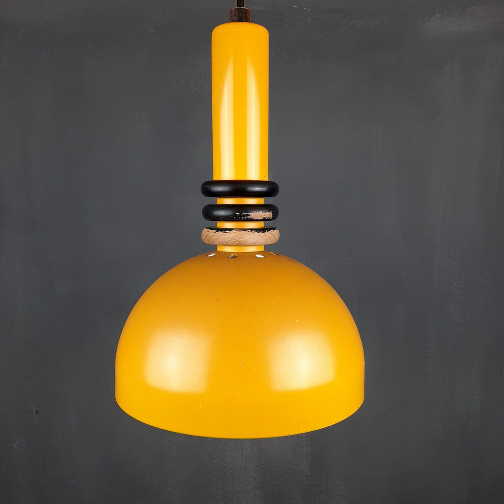 Retro metal pendant lamp Sijaj Hrastnik Yugoslavia 1970s Mid-century lighting Industrial light