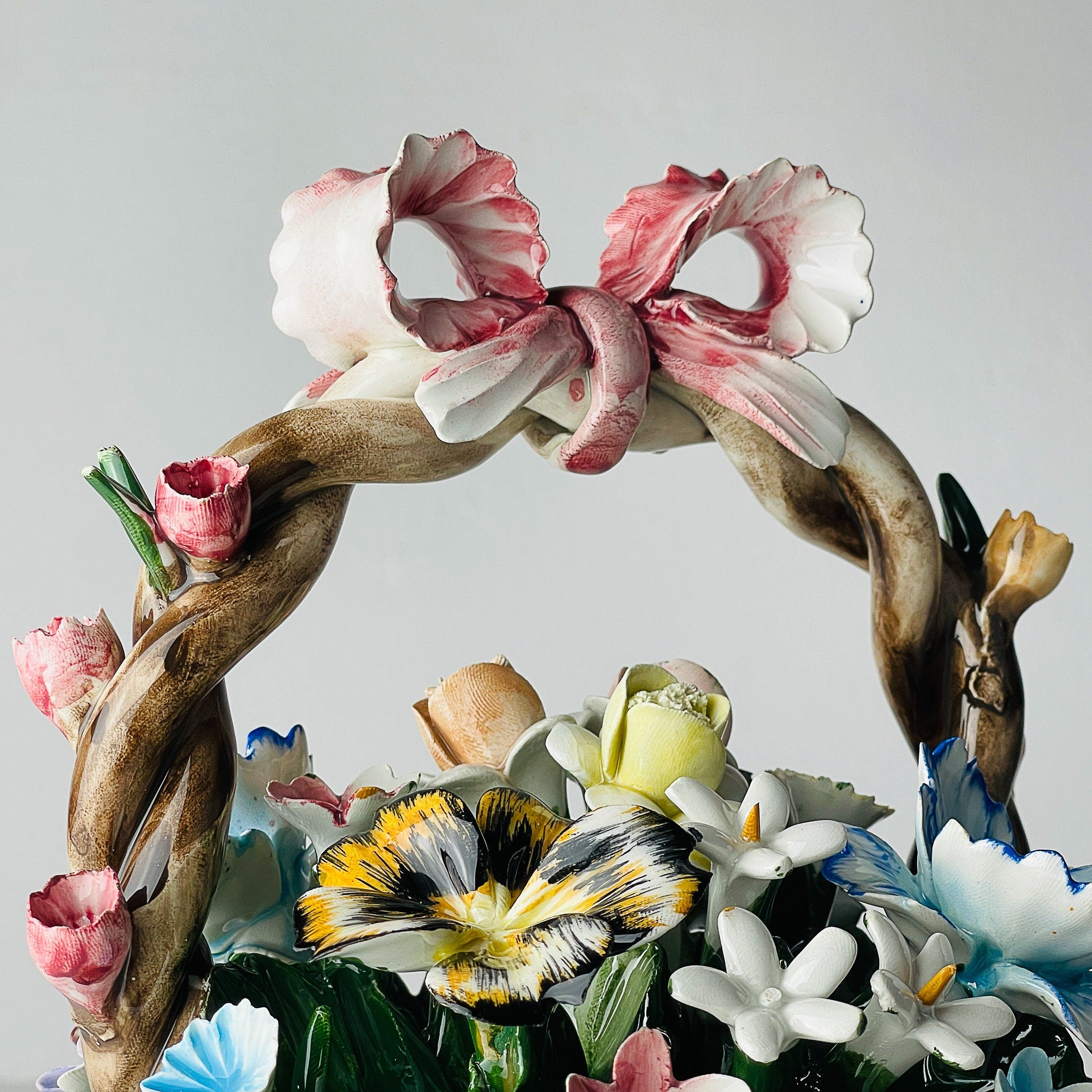 Vintage Capodimonte Ceramic Flower Basket by S. Rioleva, Italy 1960s