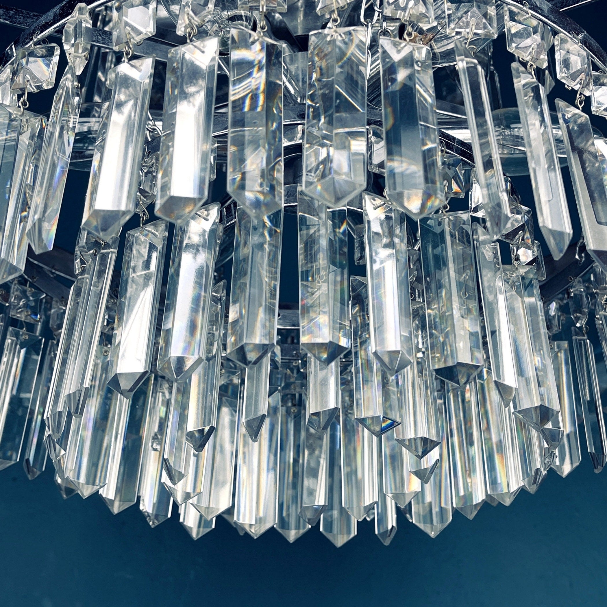 Vintage large crystal chandelier Sijaj Hrastnik Yugoslavia 1970s MCM mid-century lighting Retro home decor