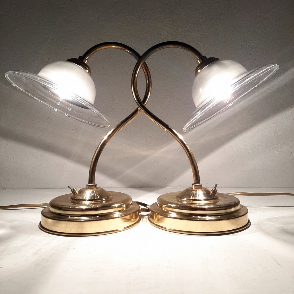 Vintage Gold Bedside Lamps: Italian Retro Mid-Century Lighting Pair