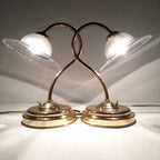 Vintage Gold Bedside Lamps: Italian Retro Mid-Century Lighting Pair