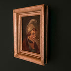 Antique painting Portrait "Man in a nightcap with a pipe" by G. Schill, canvas, oil, 1930s
