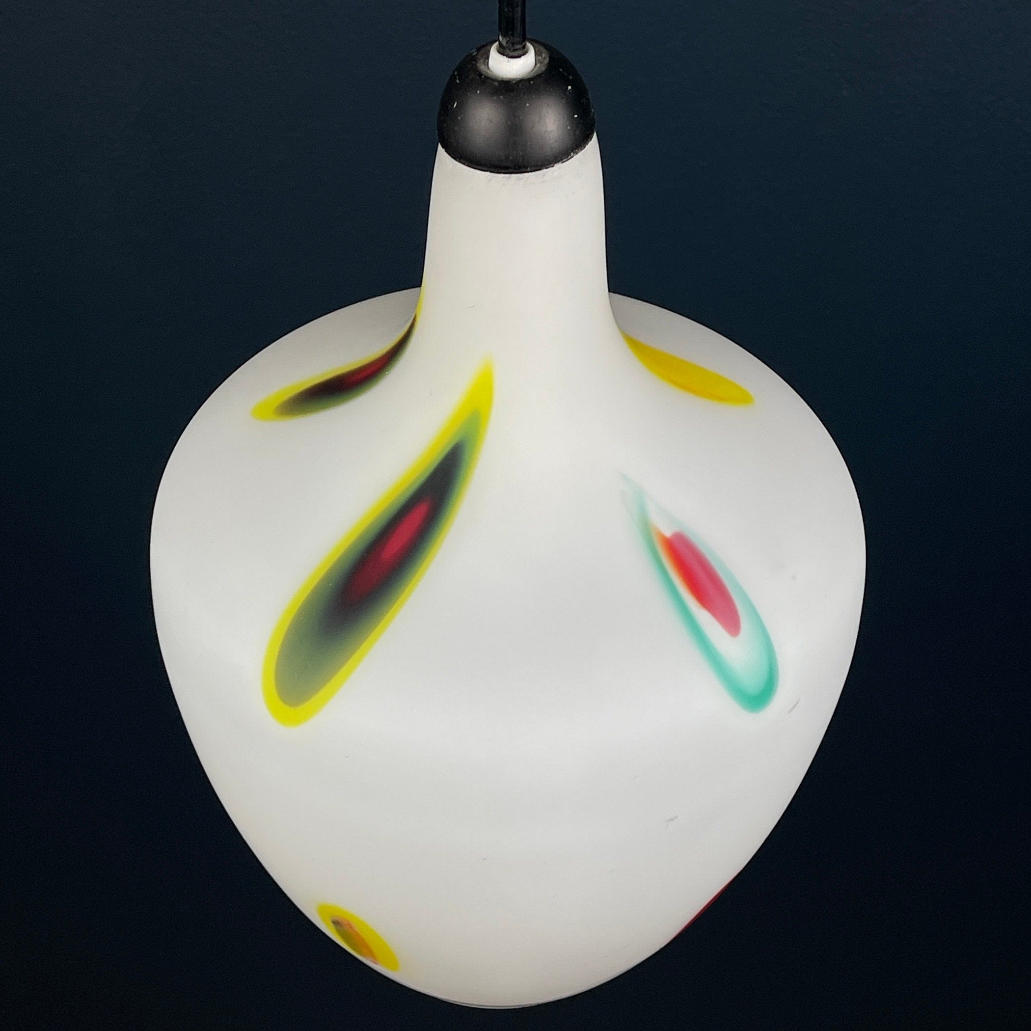 Mid-century multicolor opaline murano glass pendant lamp by Stilnovo Italy 1950s