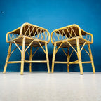 Pair of Vintage bamboo nightstands bedside tables Italy 1960s end table night side furniture modern tiki boho chic bohemian rattan wicker