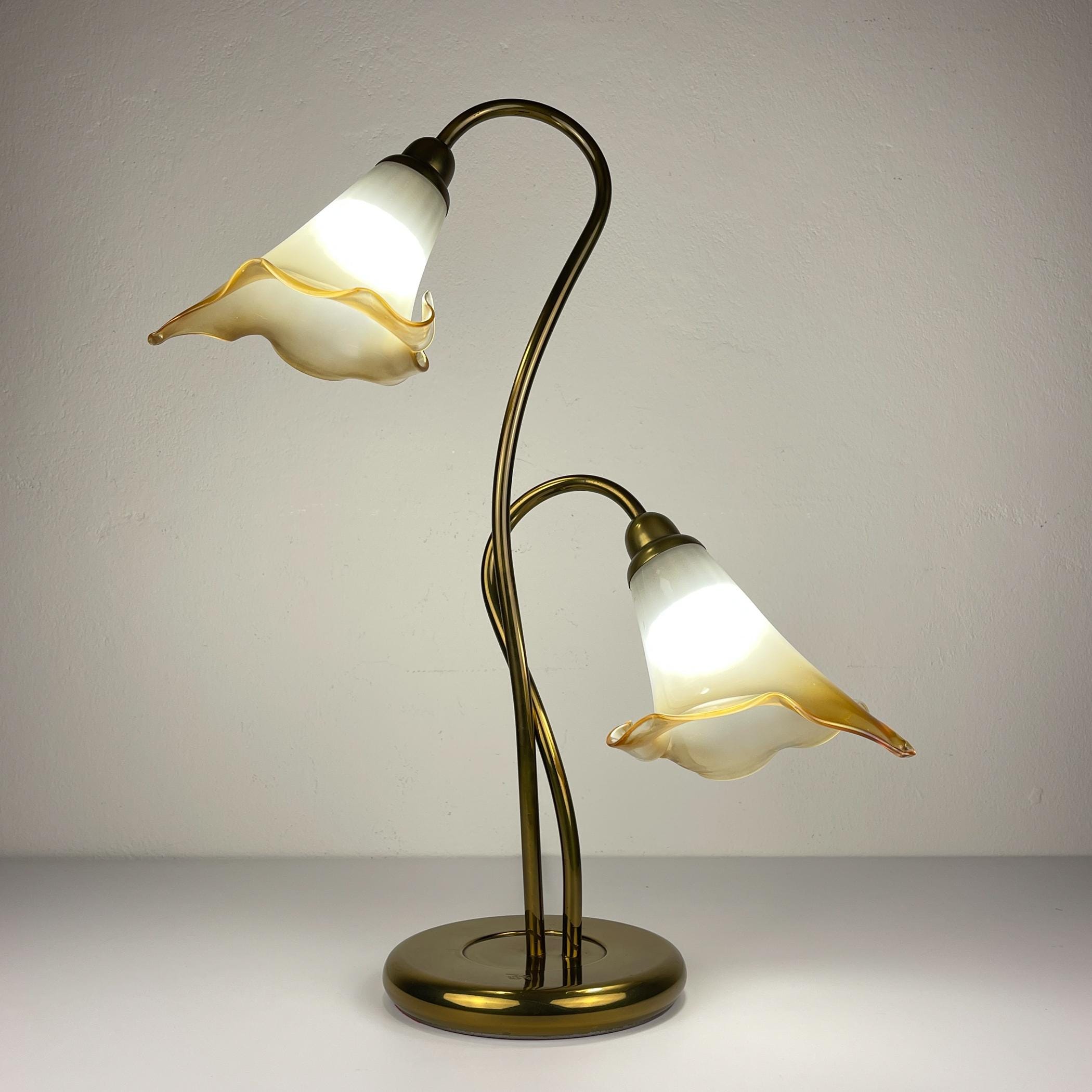 Vintage Murano Table Lamp Lilies, Italy 1970s, mid-century modern Italian home decor