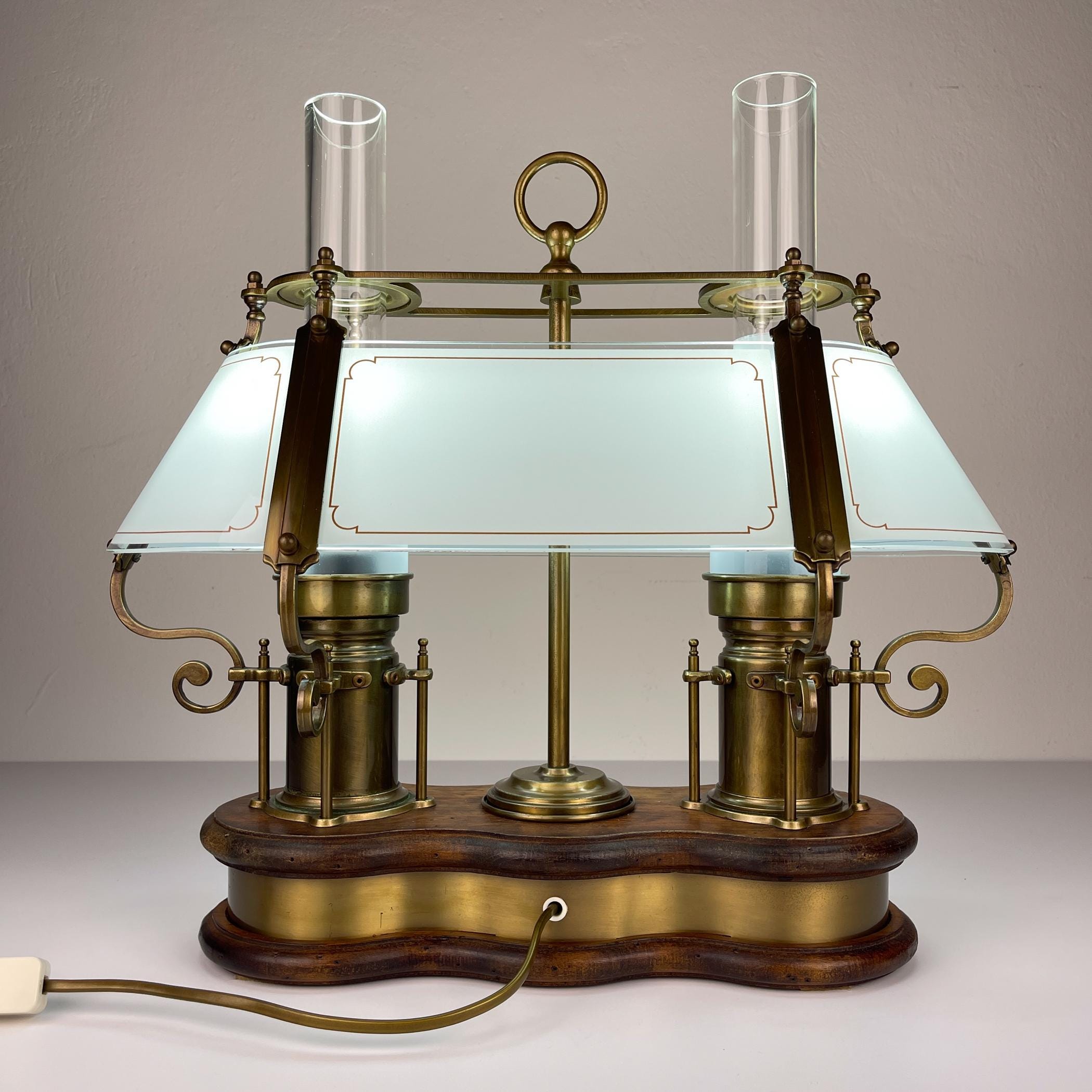 Vintage wooden and brass table lamp by Qvist & Co, Sweden 1970s