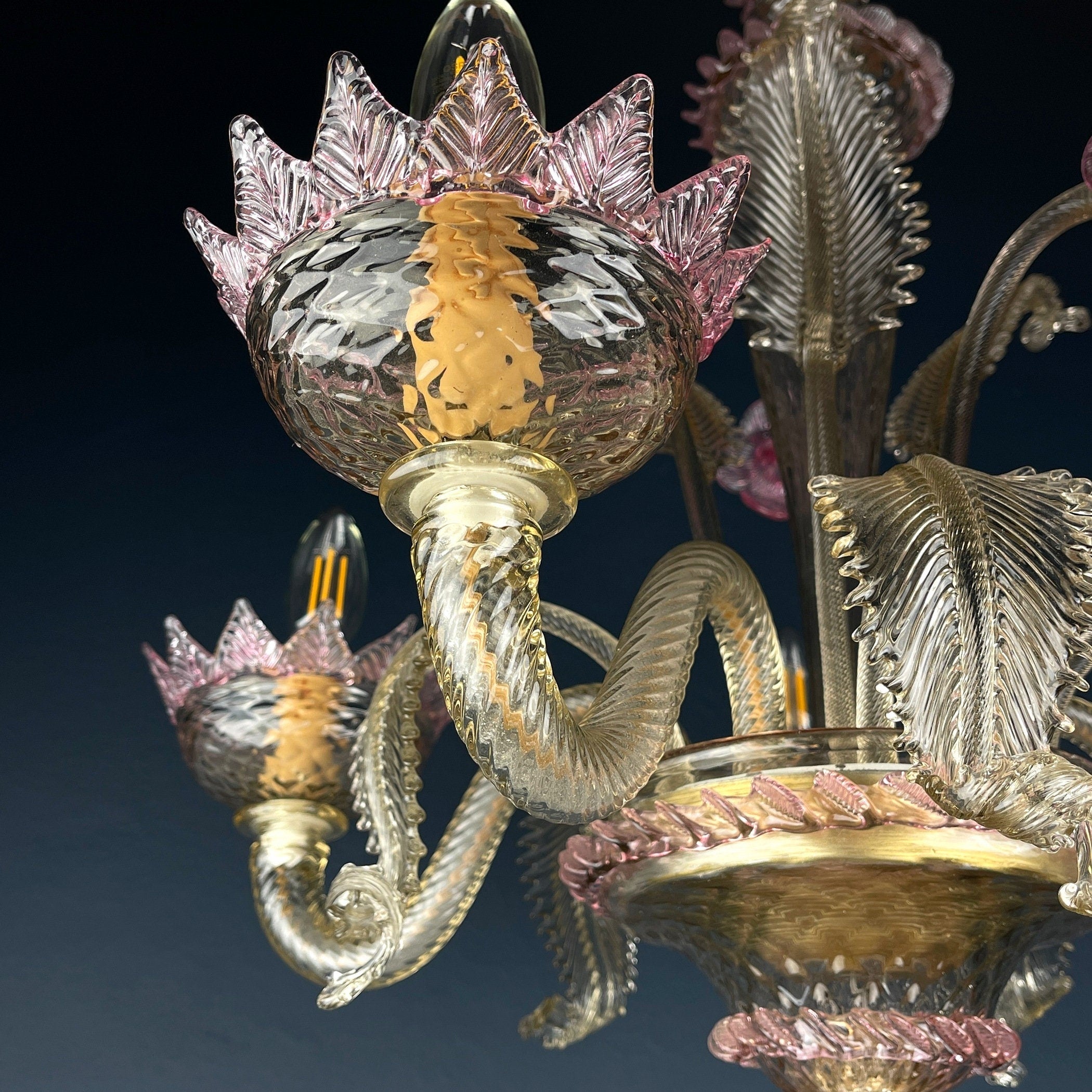 Murano chandelier Italy 1980s Pink and clear Italian home decor