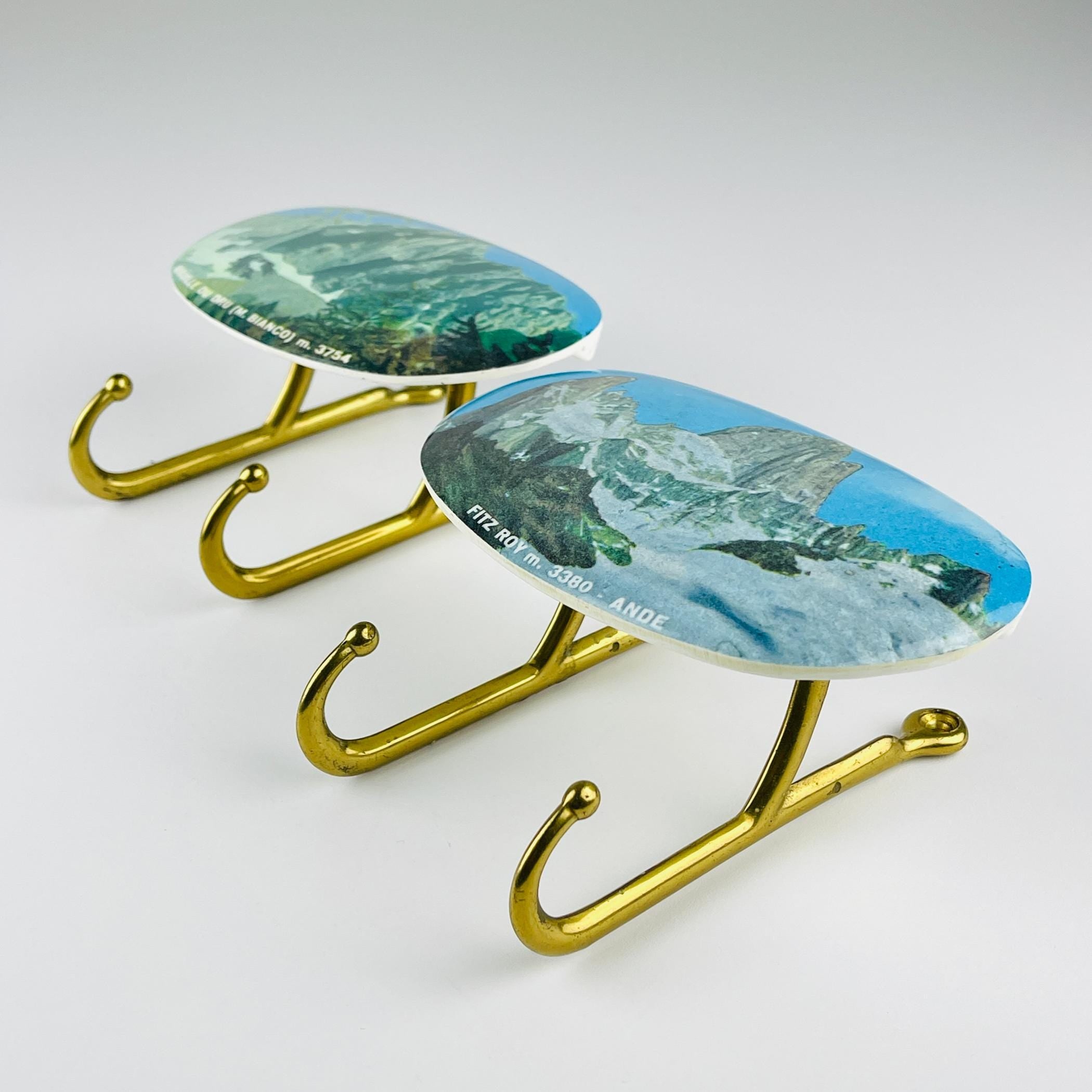 Vintage brass hangers with photo, Italy, 1950s, Set of 2, Vintage home decor