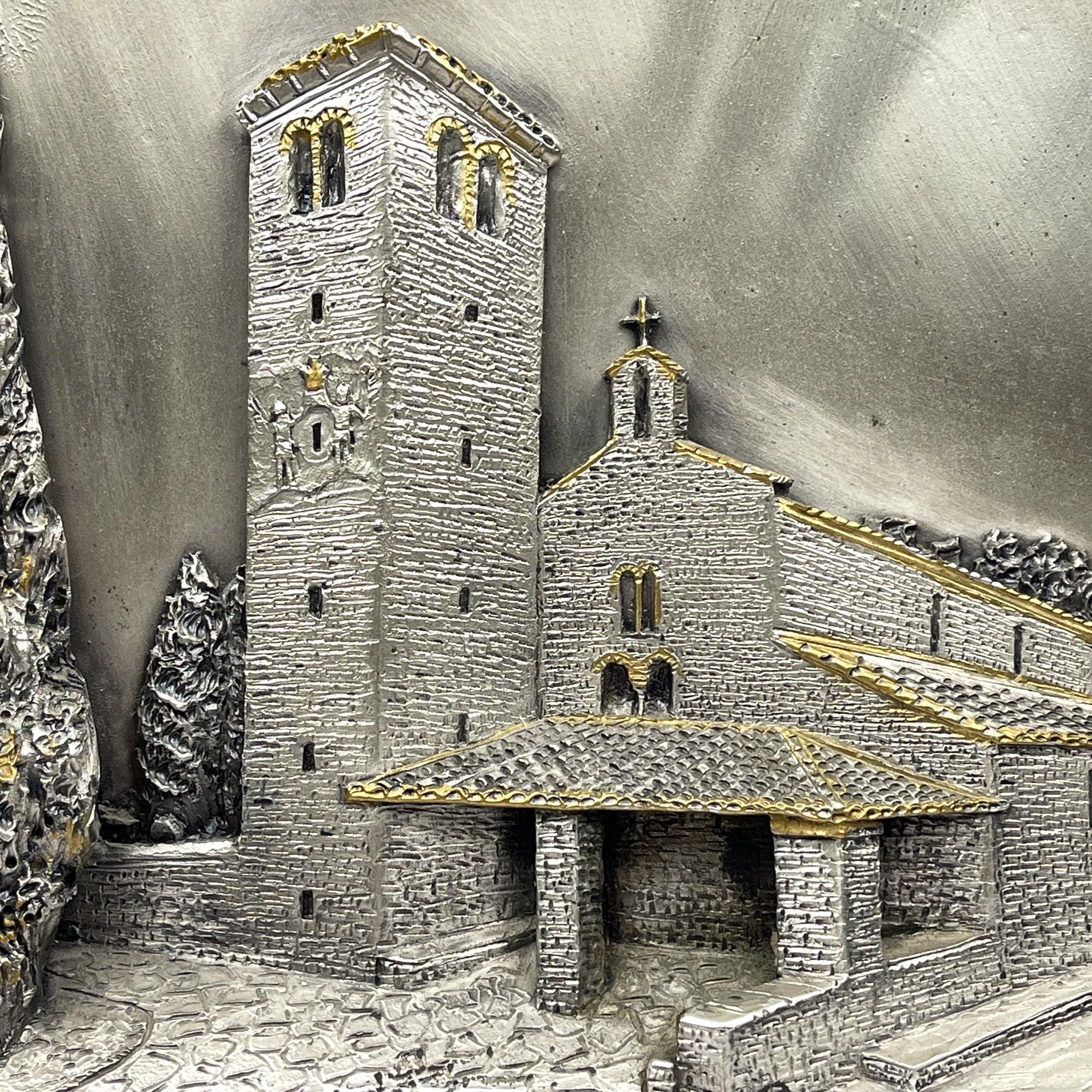 Vintage Sterling Silver Basilica Relief Picture: Italian Home Decor