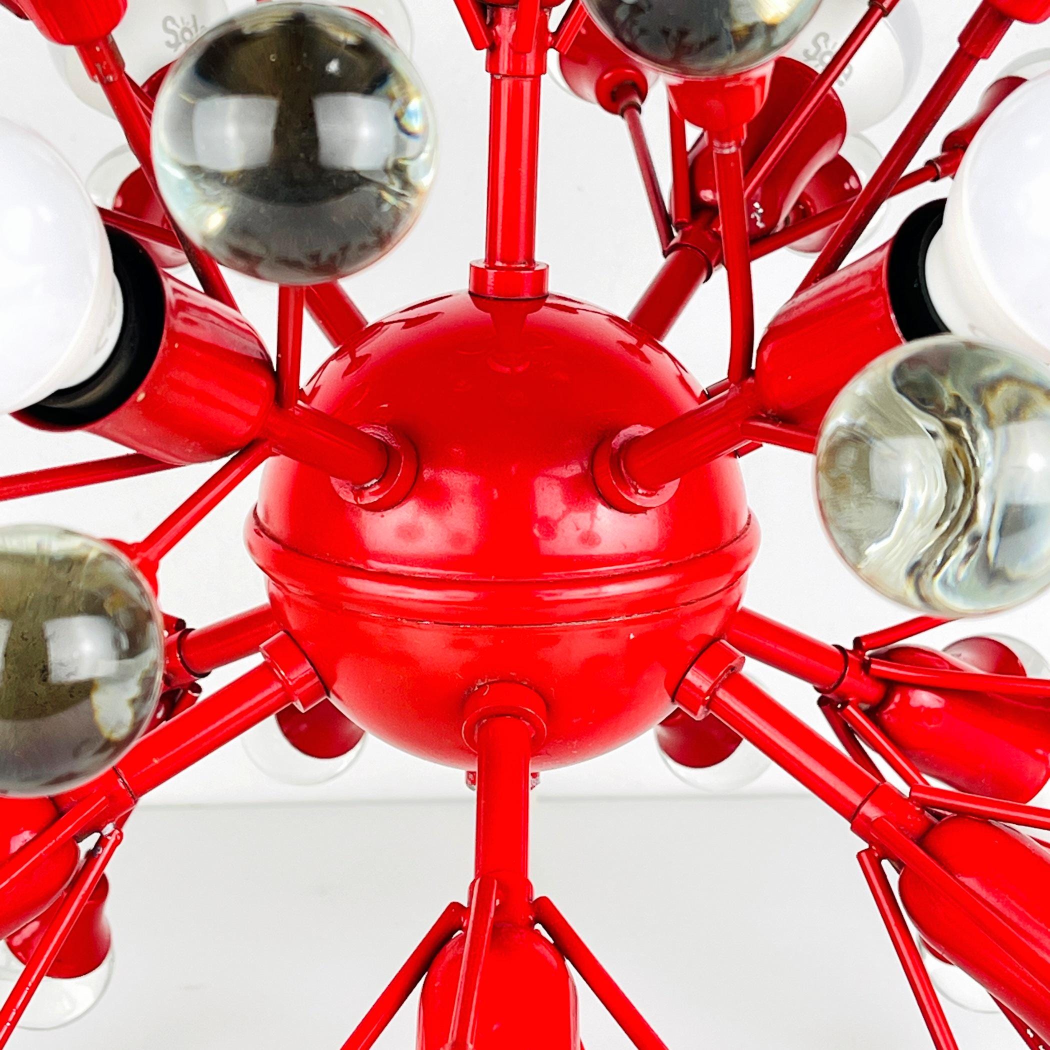 Mid-century red Murano pendant lamp Sputnik, Italy 1970s, Vintage lighting Space age