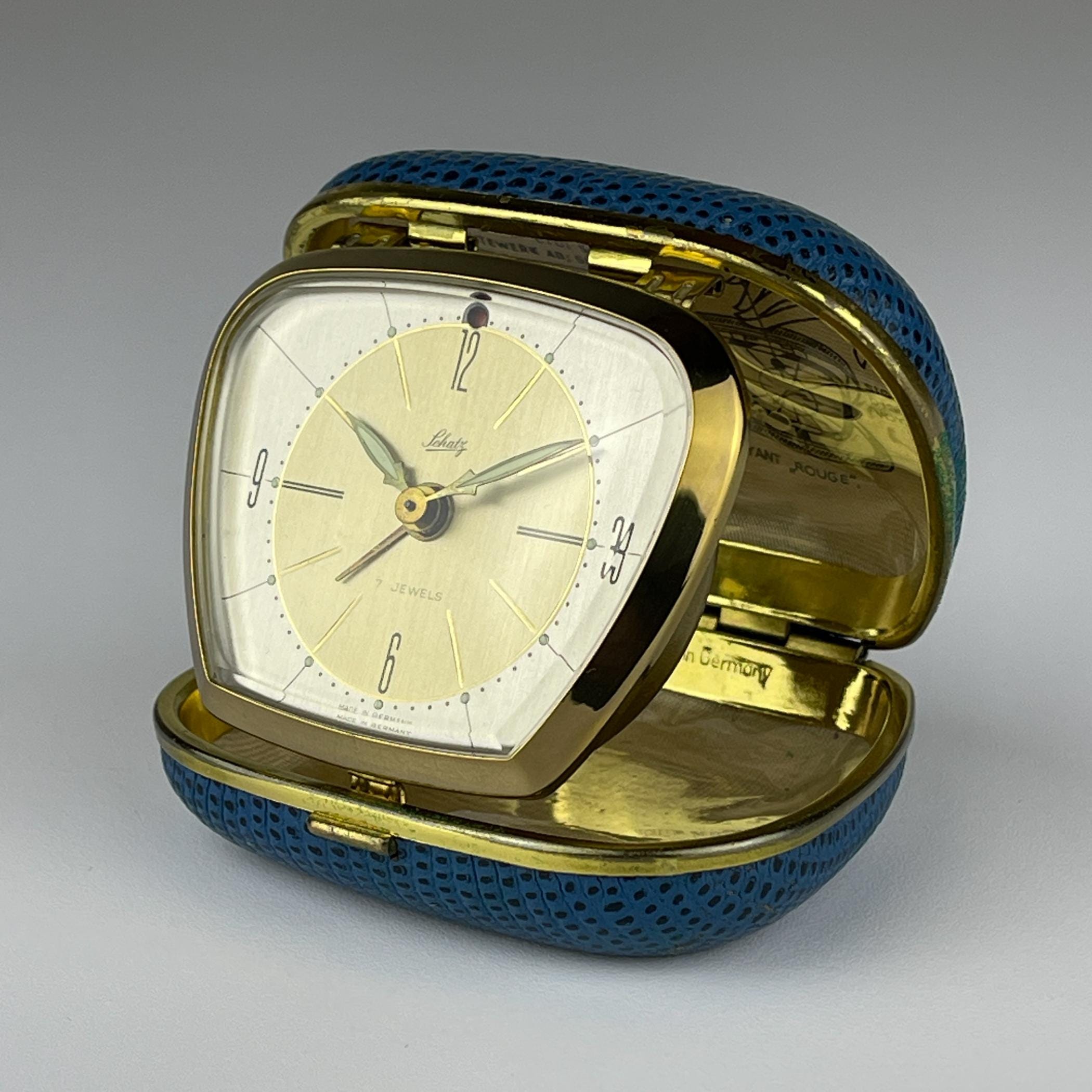 Vintage travel alarm clock by Schatz, 7 Jewel, Germany, 1970s, Vintage home decor
