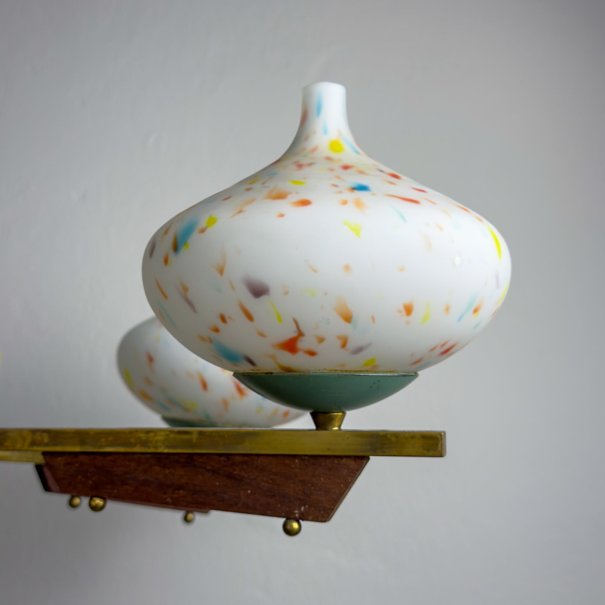 Mid-Century Stilnovo chandelier with teak and Murano Glass, Italy 1940-50s