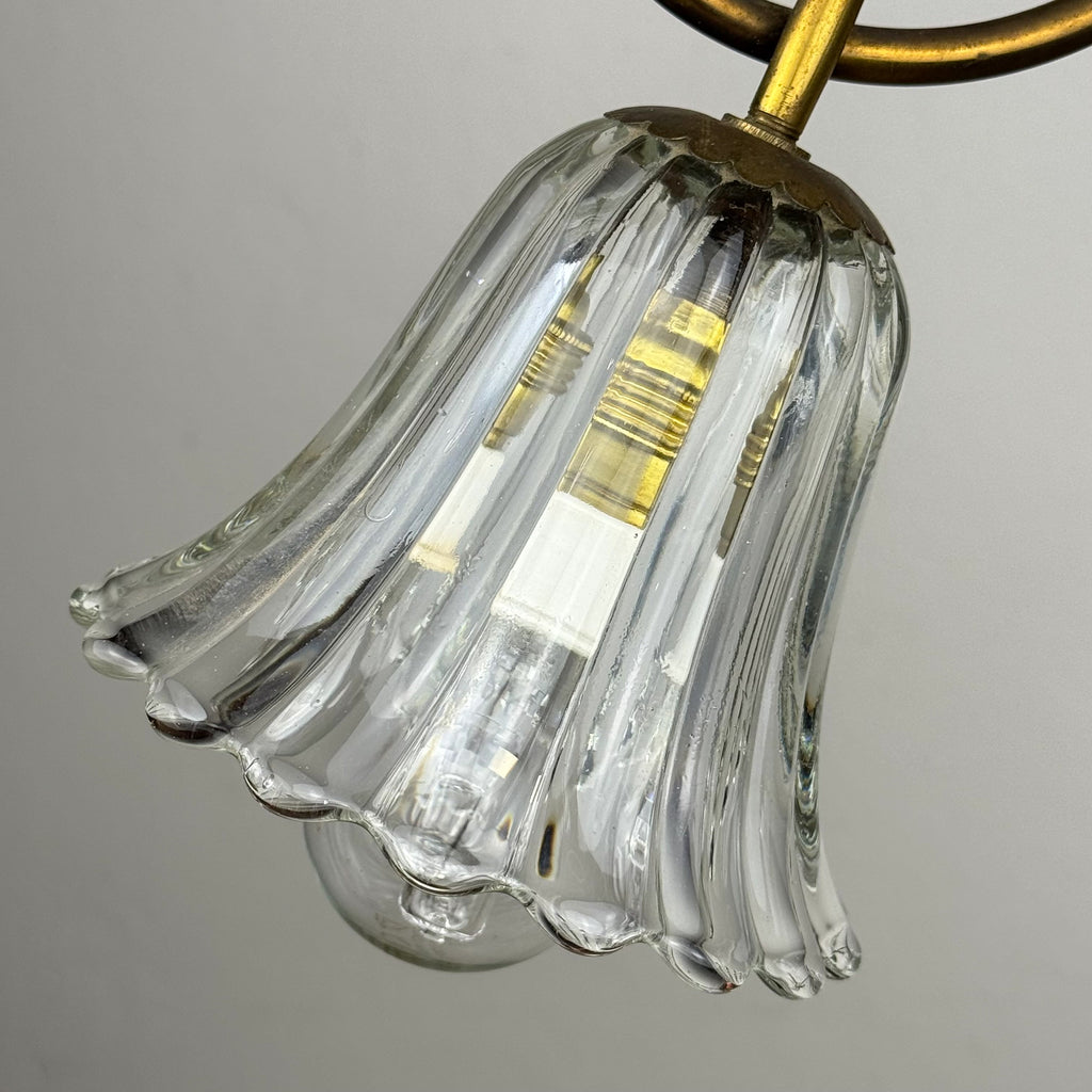 Vintage murano glass and brass chandelier, Italy 1950s