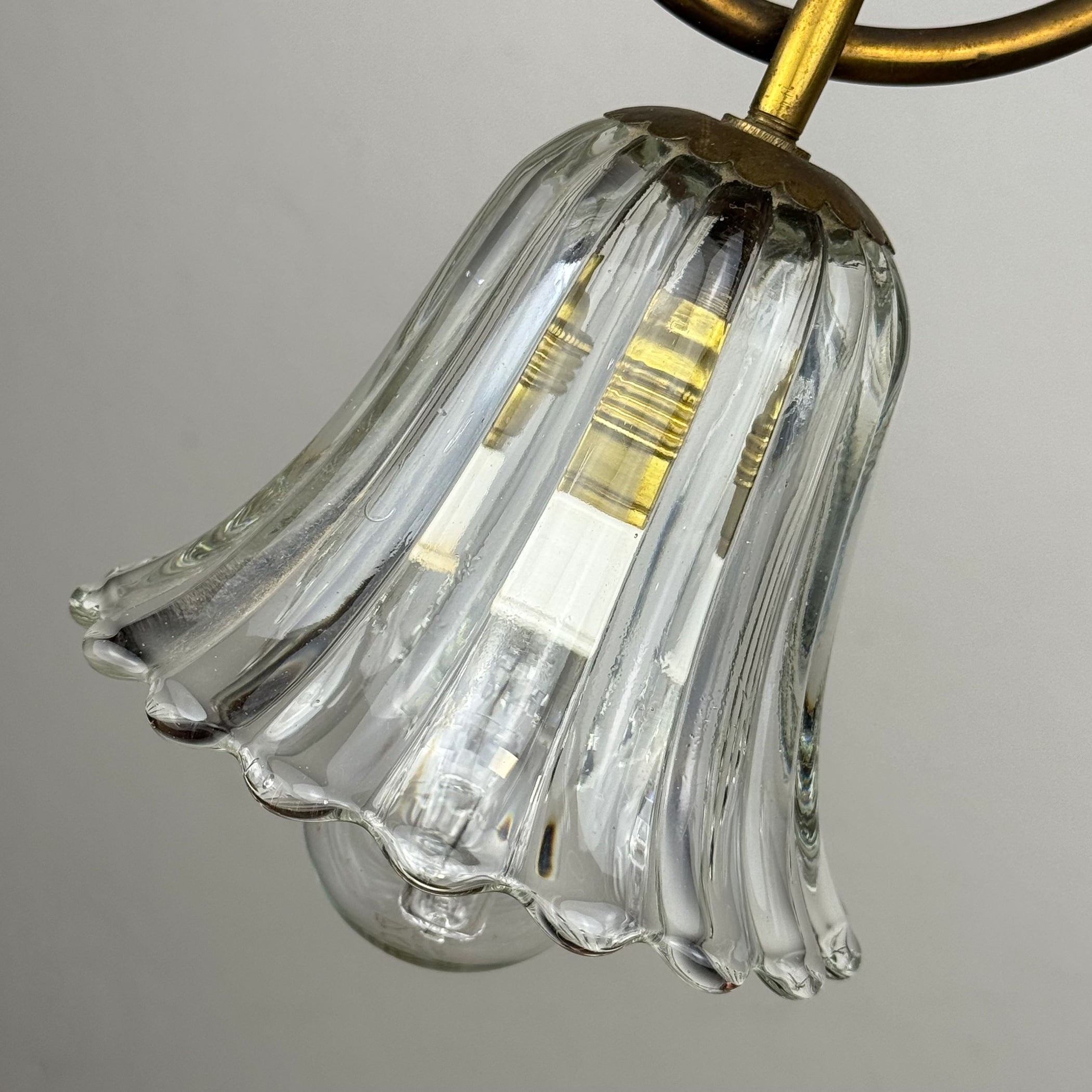 Vintage murano glass and brass chandelier, Italy 1950s