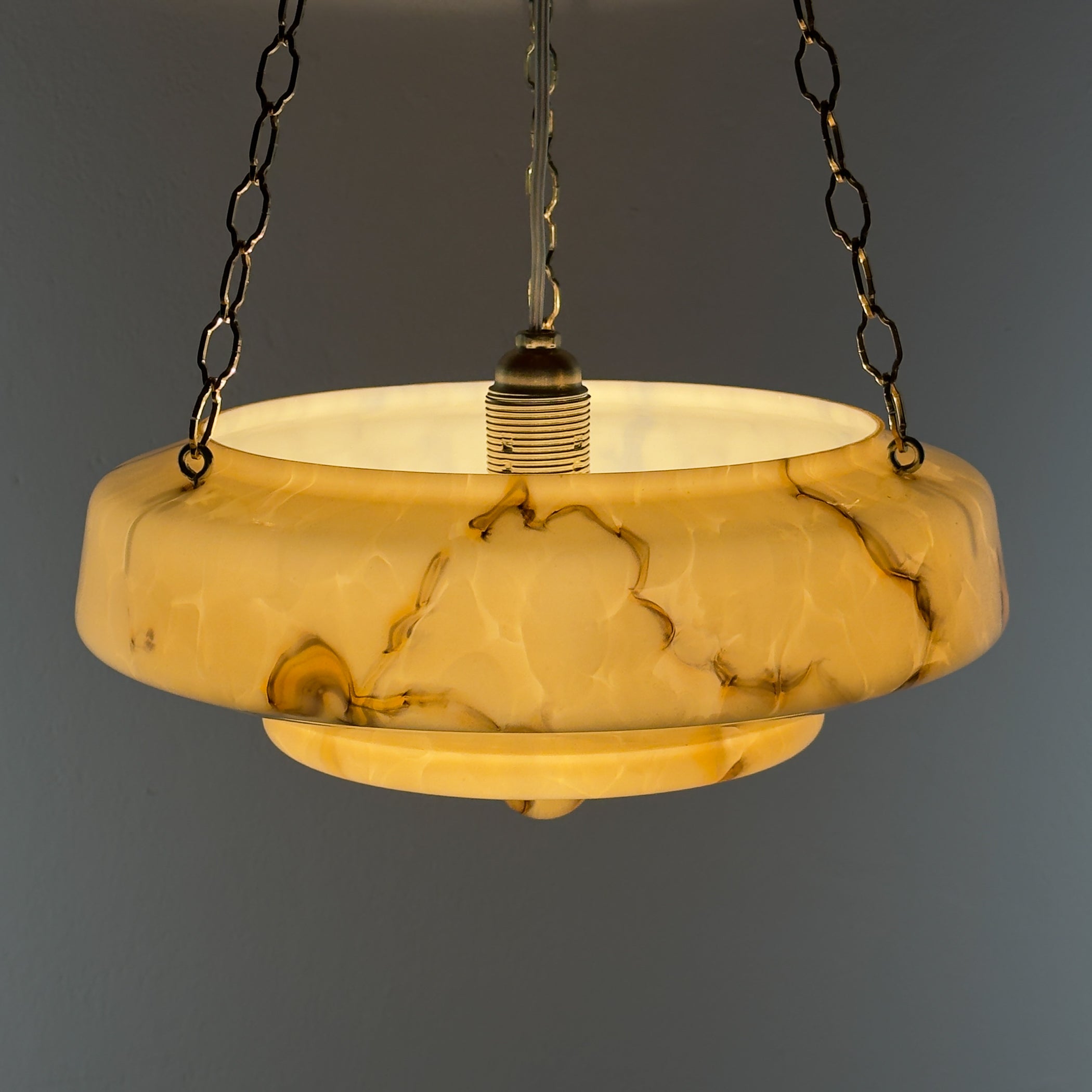 Art Deco yellow glass pendant lamp, Italy 1930s