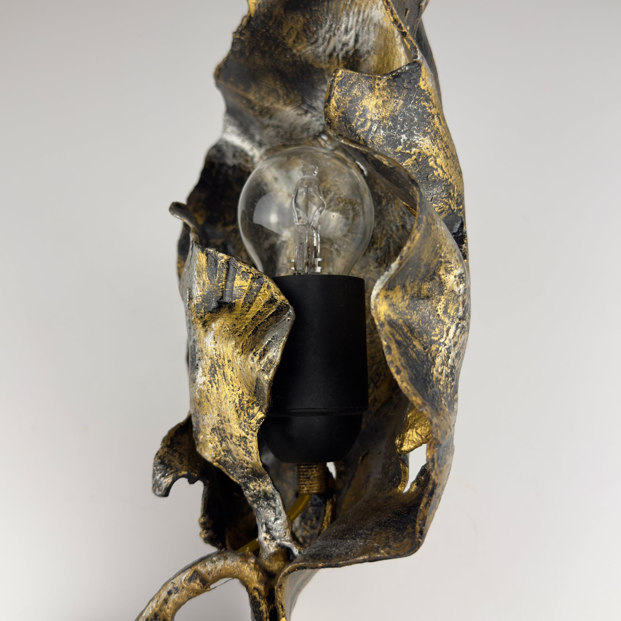 Original metal Brutalist wall lamp by Salvino Marsura, Italy 1970s