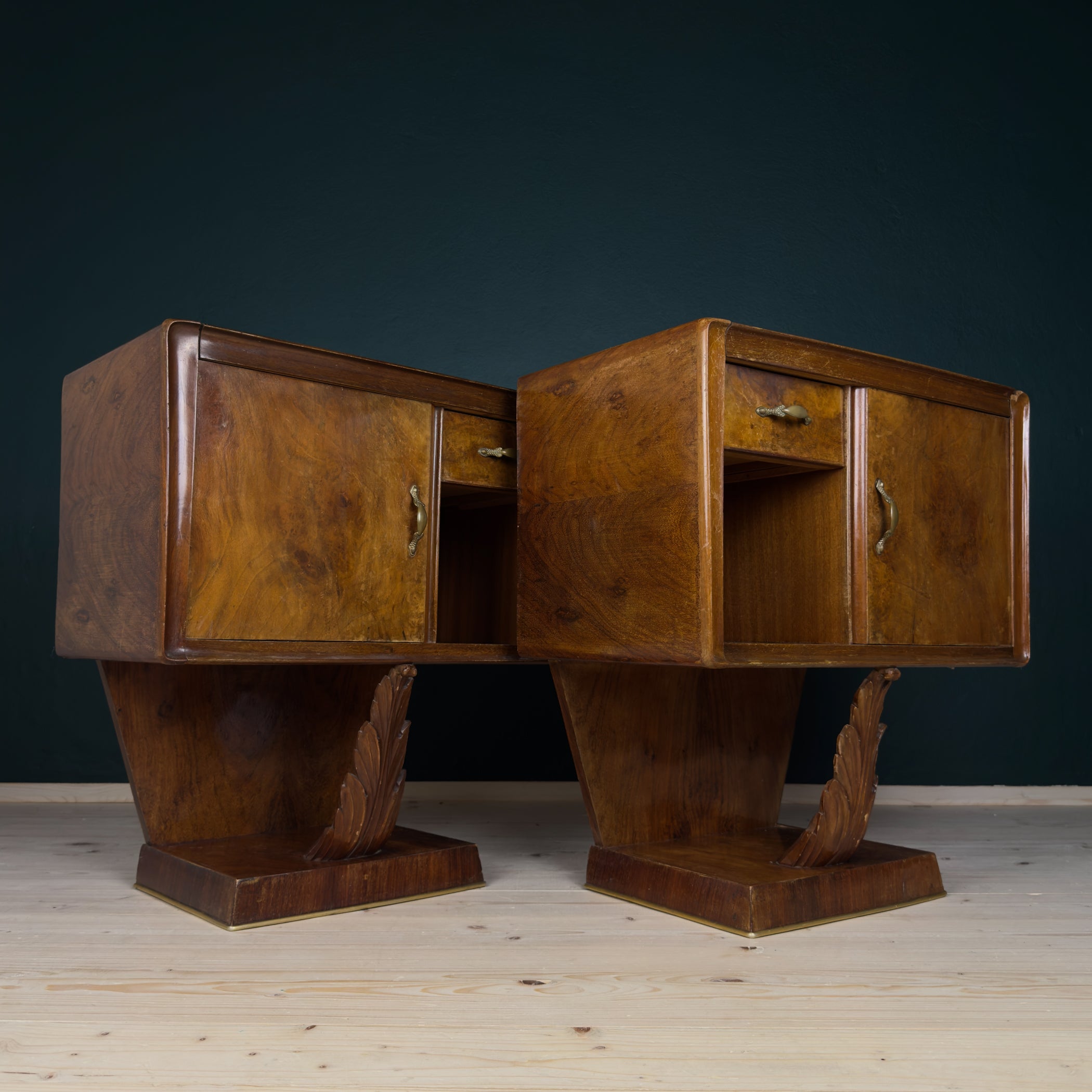Vintage wood nightstands, Italy 1950s, Set of 2