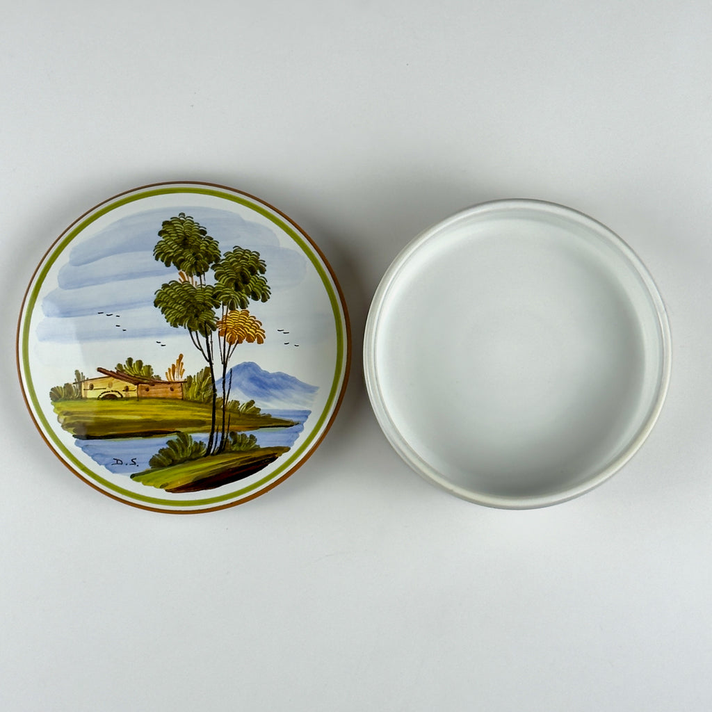 Vintage hand painted round trinket box by manufacture Di Stefano, Italy, late 20th Century