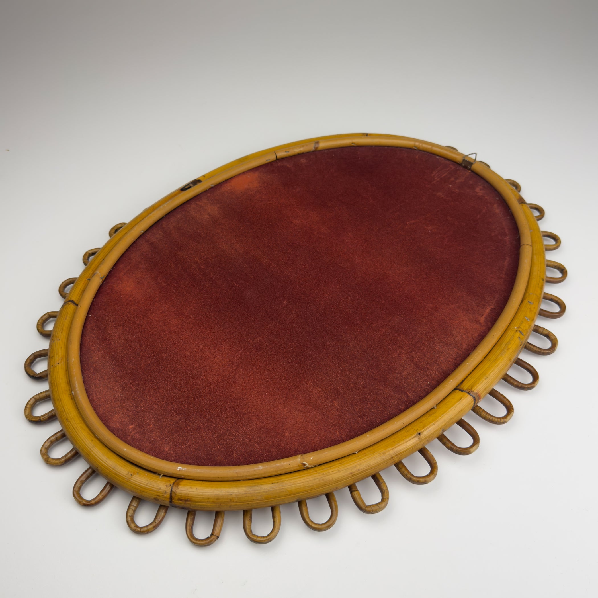 Vintage Oval Bamboo Mirror, attributed Franco Albini, Italy 1960s