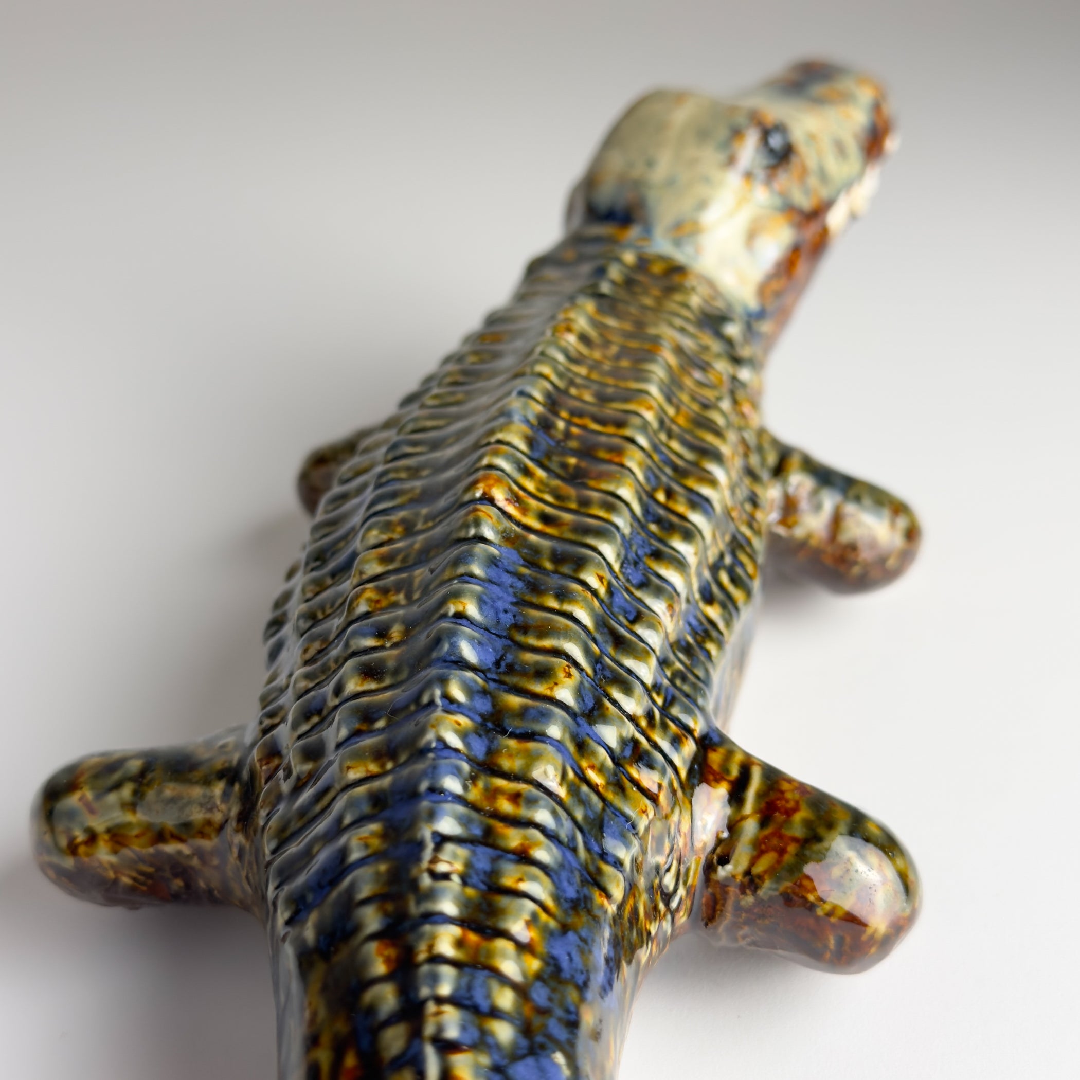 Vintage ceramic sculpture of Crocodile from Bassano, Italy 1980s