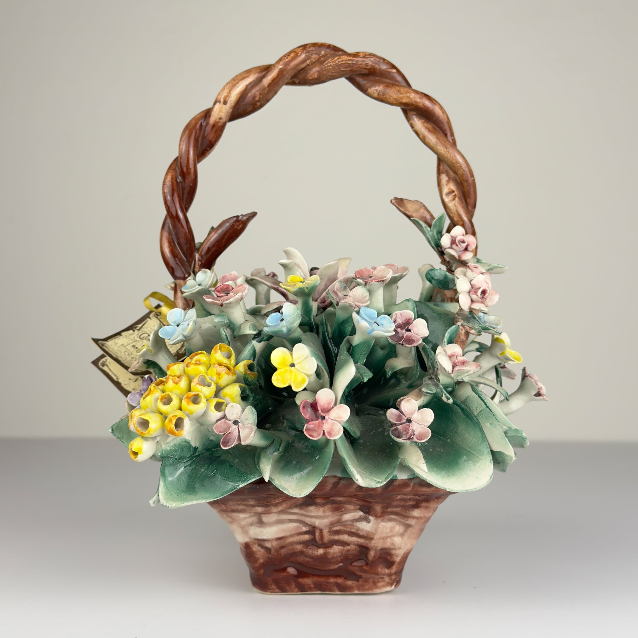 Vintage Capodimonte Ceramic Flower Basket, Italy 1960s