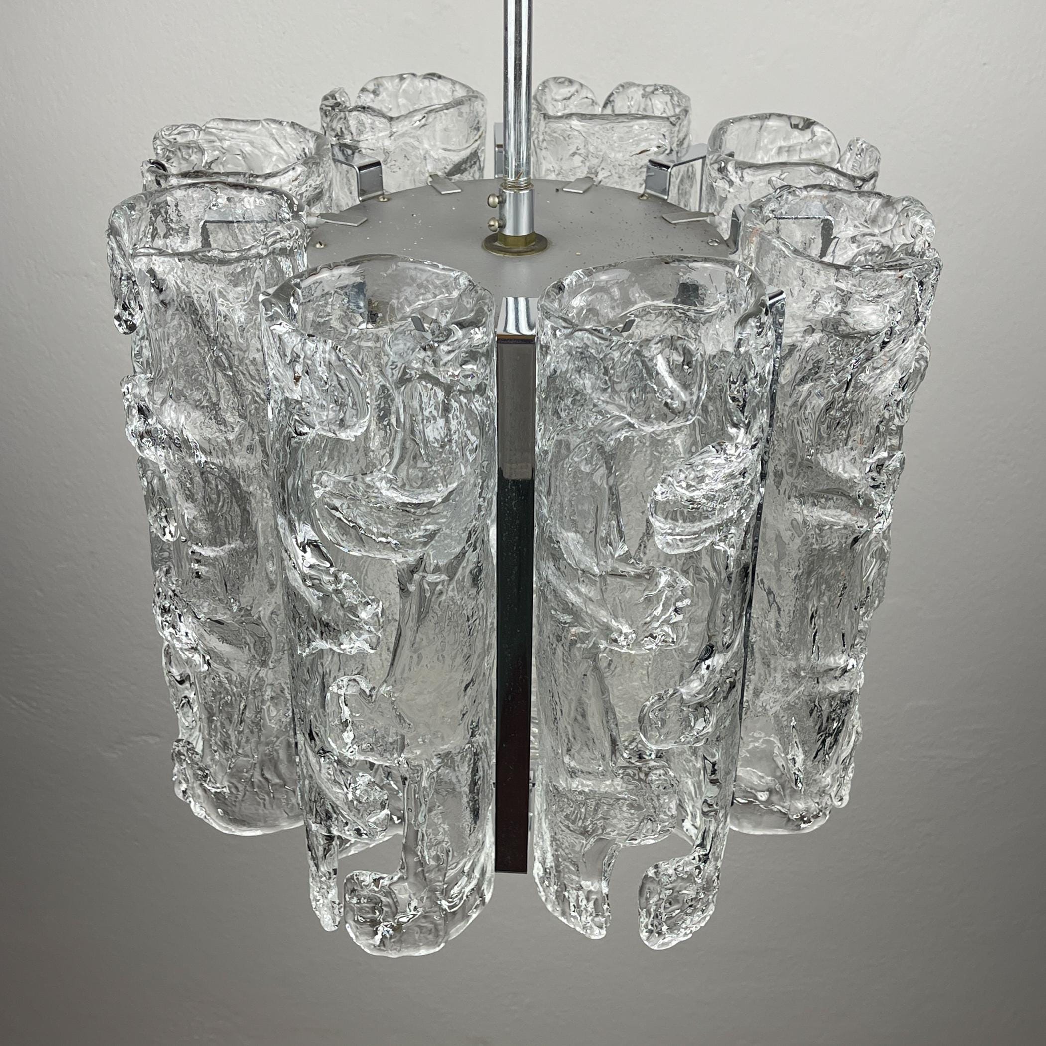 Vintage Ice Murano chandelier by AV Mazzega, Italy 1970s, Mid-century Italian lighting